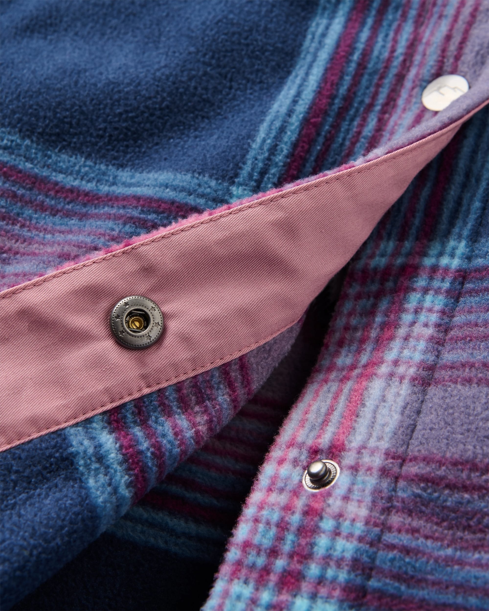 East Recycled Polar Fleece Shirt - Rich Navy/Pink Haze Check