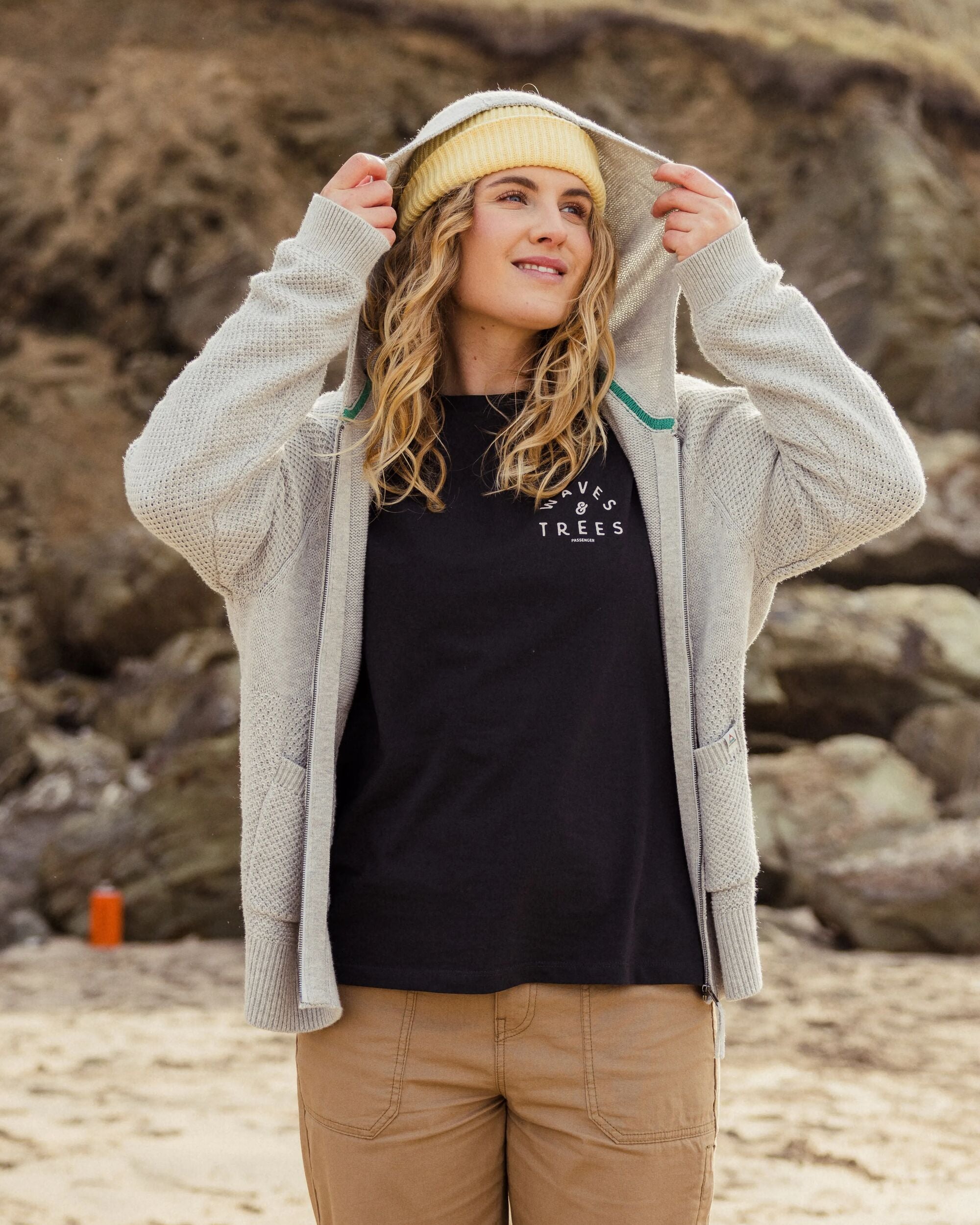 Cove Organic Cotton Knitted Zip Hoodie - Grey Marl