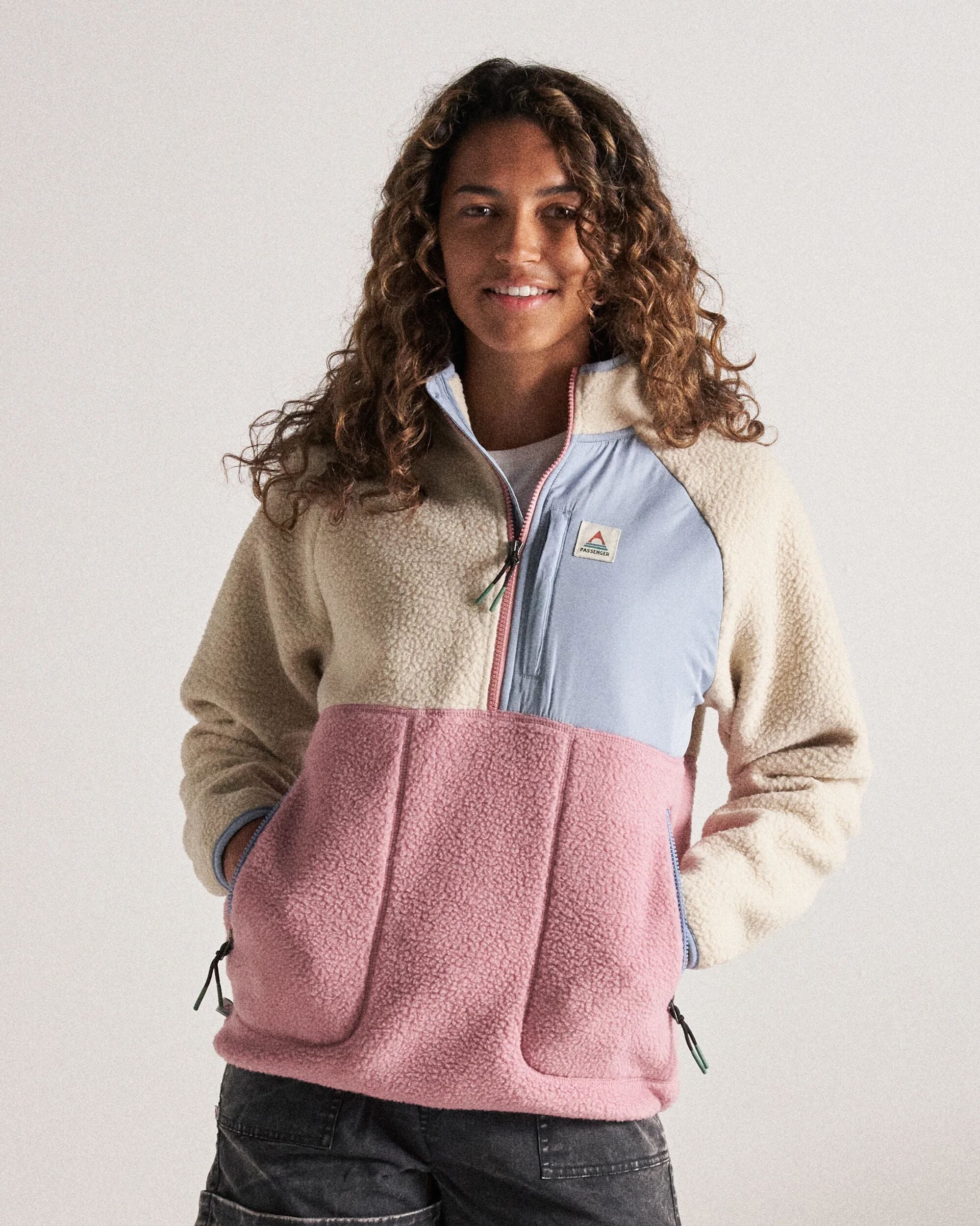 Home Recycled Sherpa Fleece - Oatmeal/Pink haze