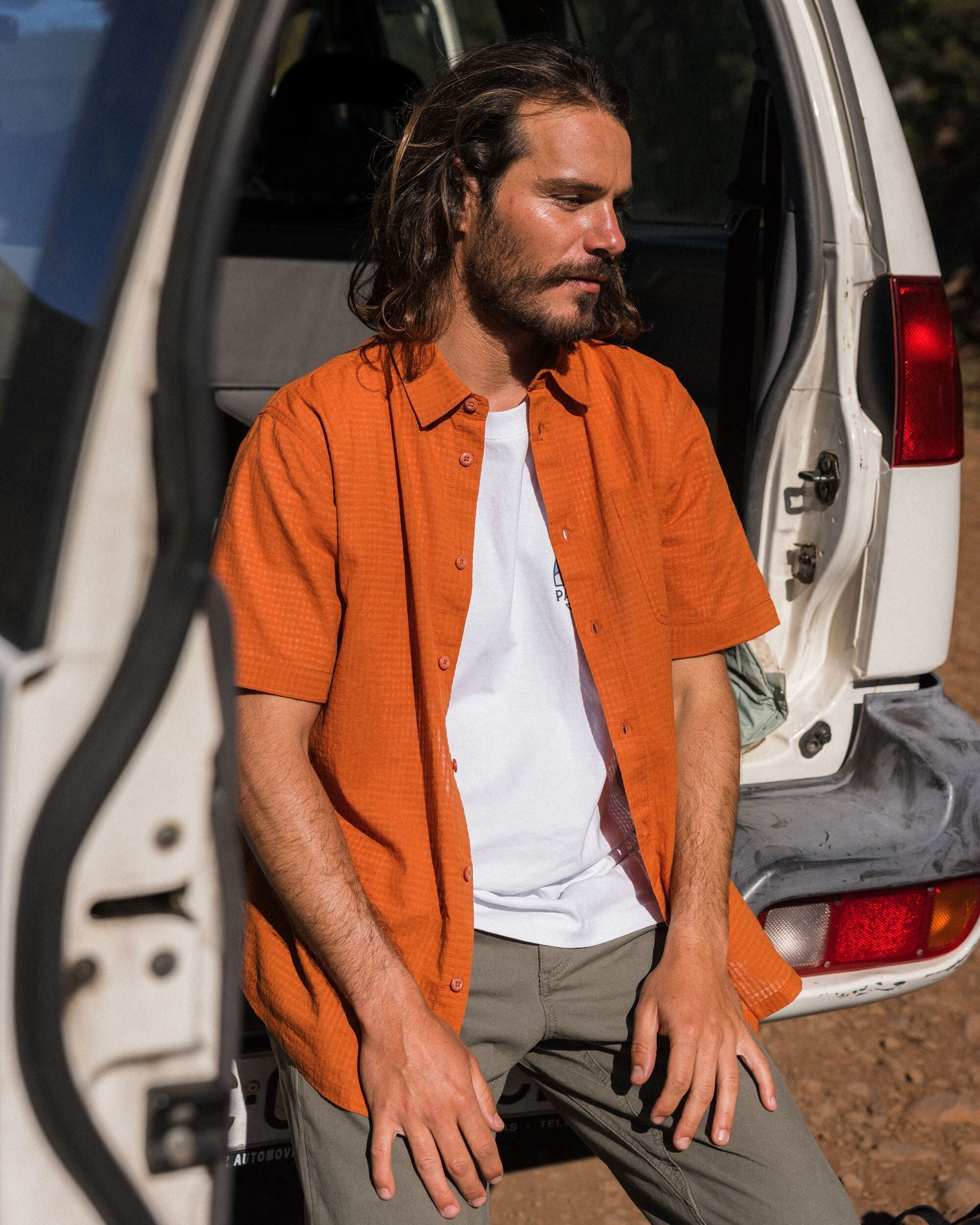 Chill Textured Short Sleeve Shirt - Sunset Orange