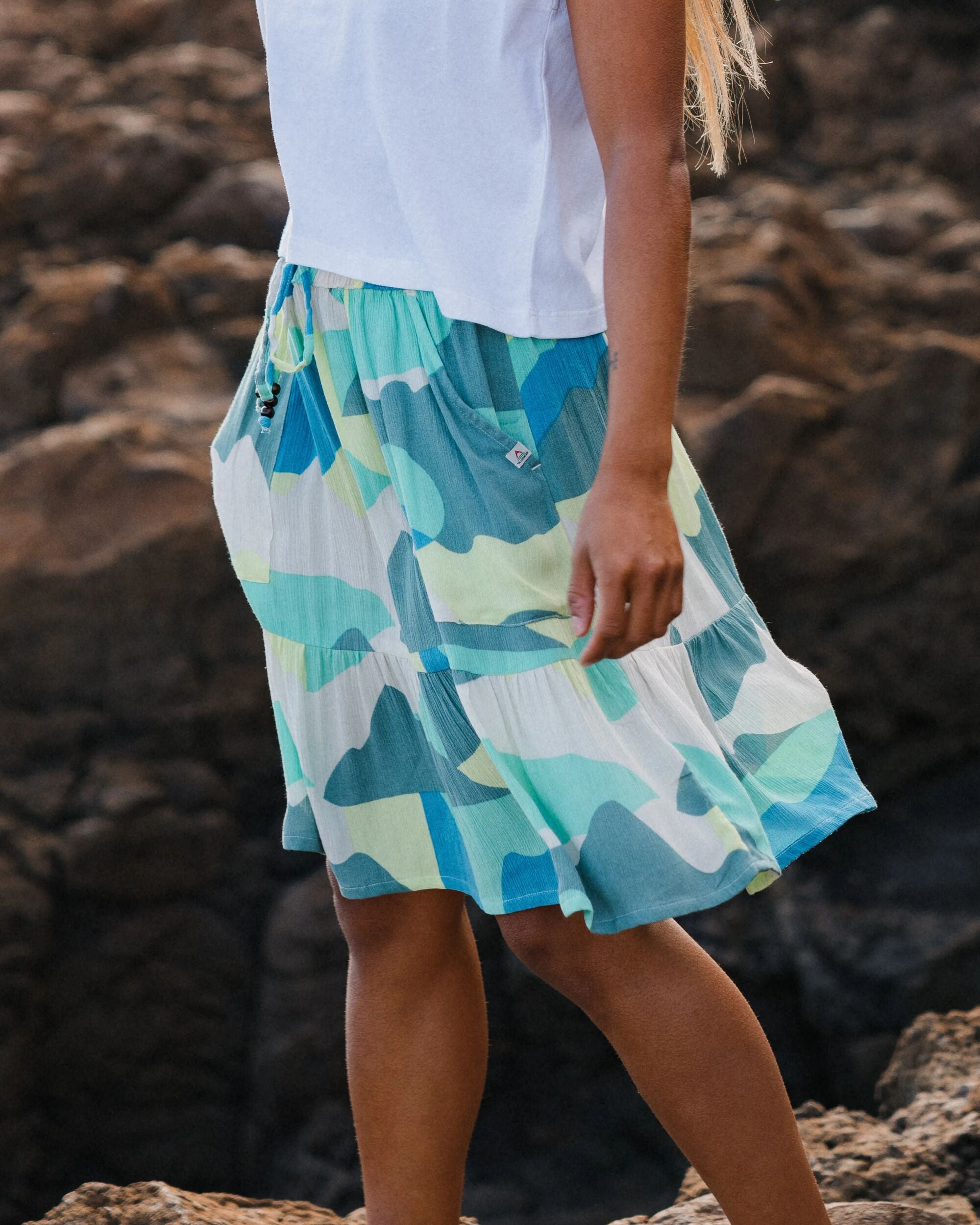 Dew EcoVero Woven Skirt - Vista Patchwork Aqua