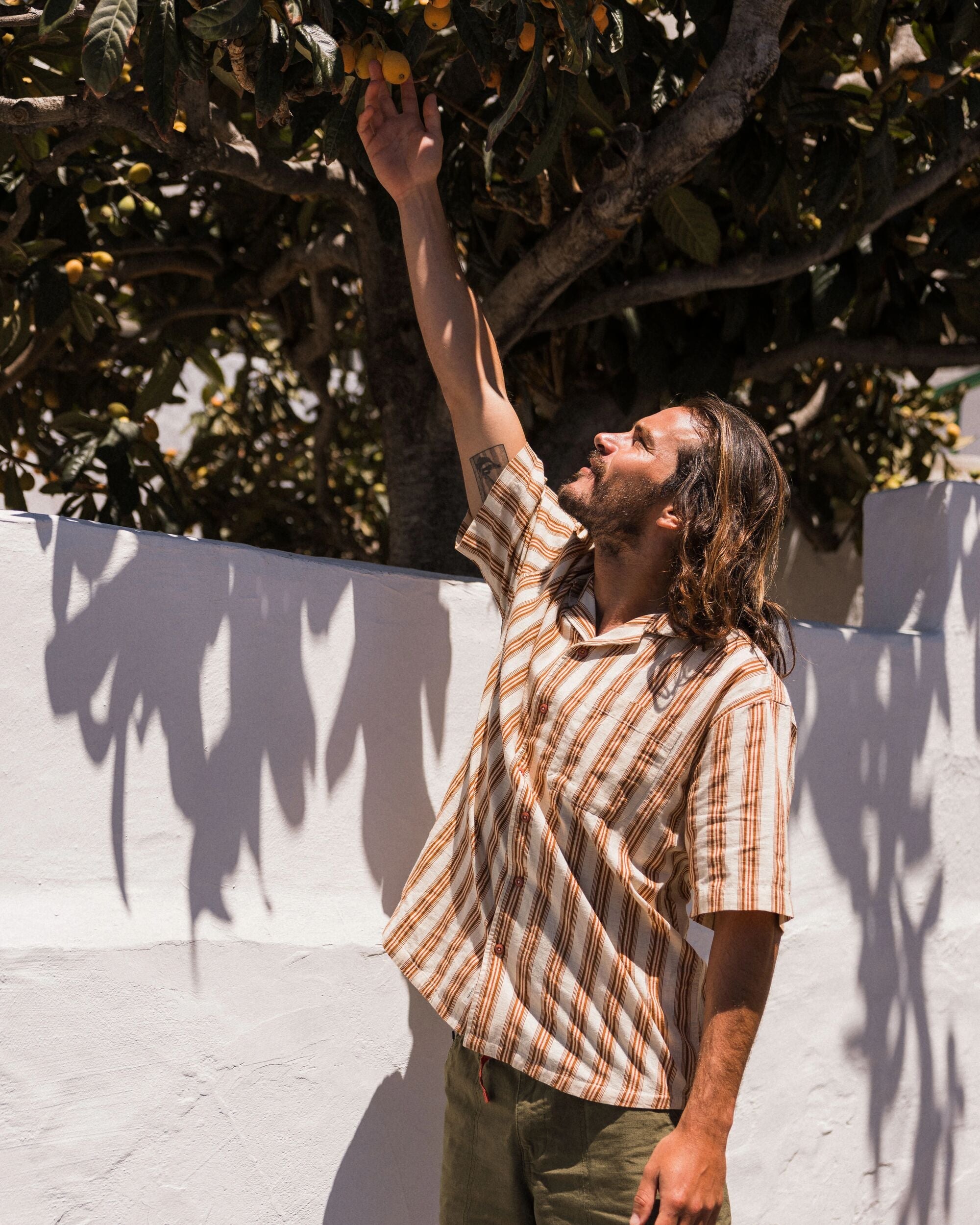 Cove Organic Cotton Textured Shirt - Sunset Orange Stripe