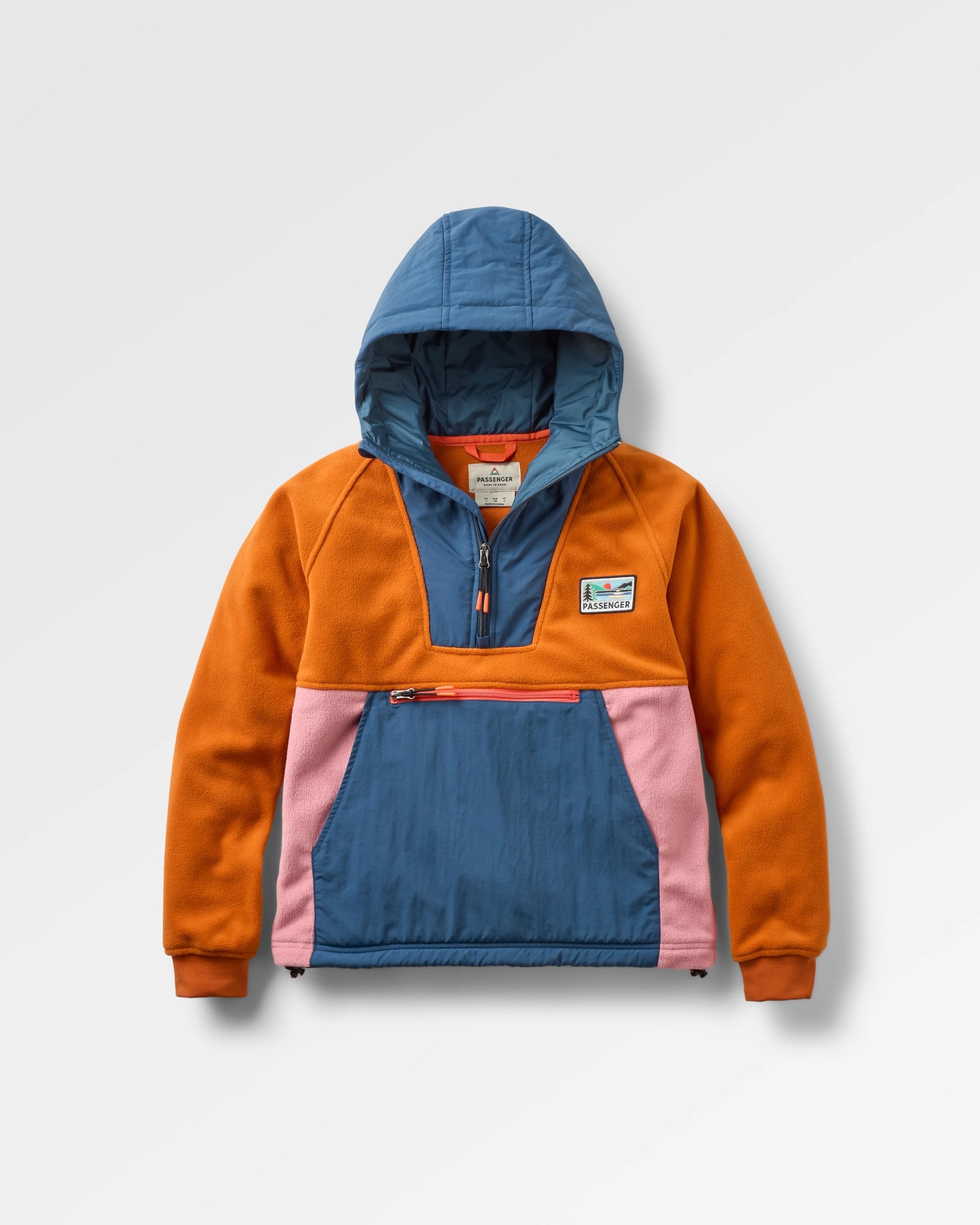 Alexander Recycled Hooded Polar Fleece - Dark Denim/Sunset Orange