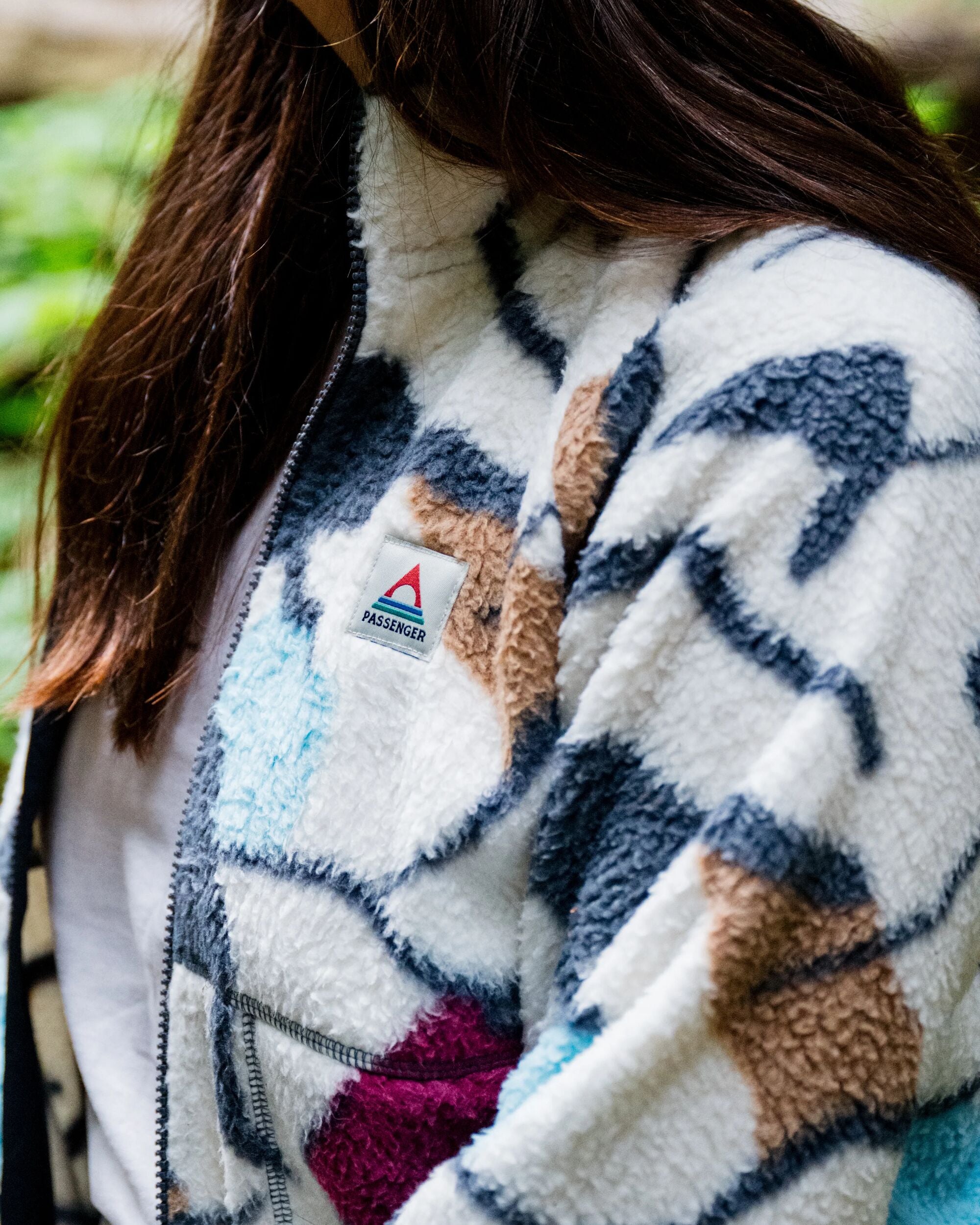 Fairbanks Full Zip Recycled Sherpa Fleece - Abstract Trails Off White