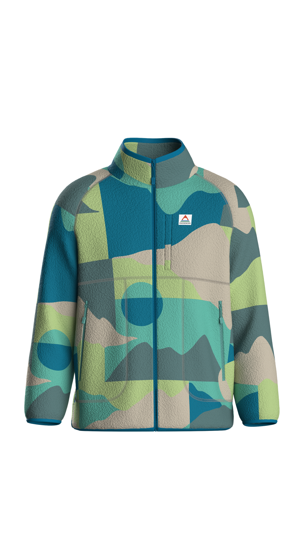 Fairbanks Full Zip Recycled Sherpa Fleece - Vista Patchwork Aqua