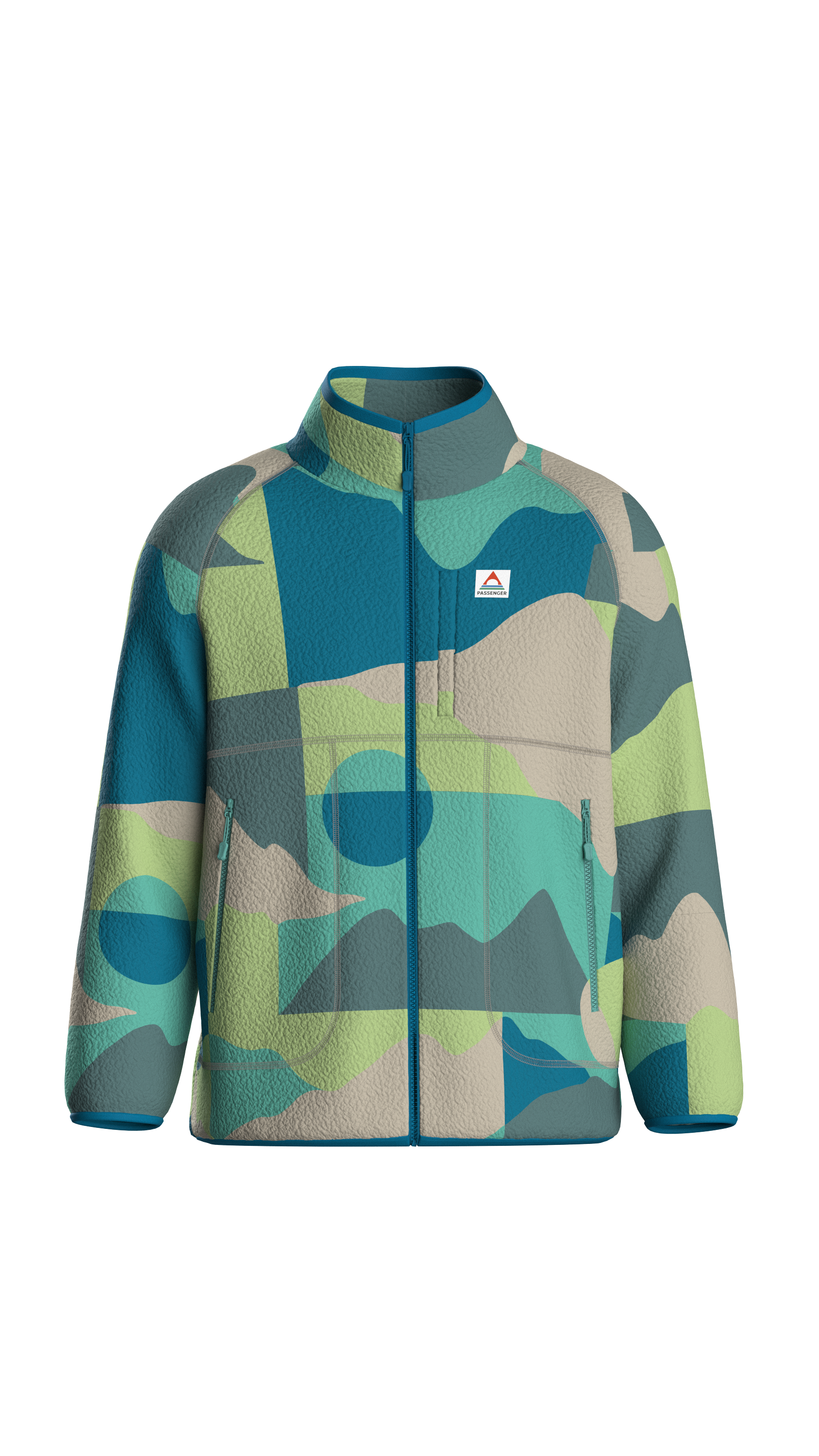 Fairbanks Full Zip Recycled Sherpa Fleece - Vista Patchwork Aqua