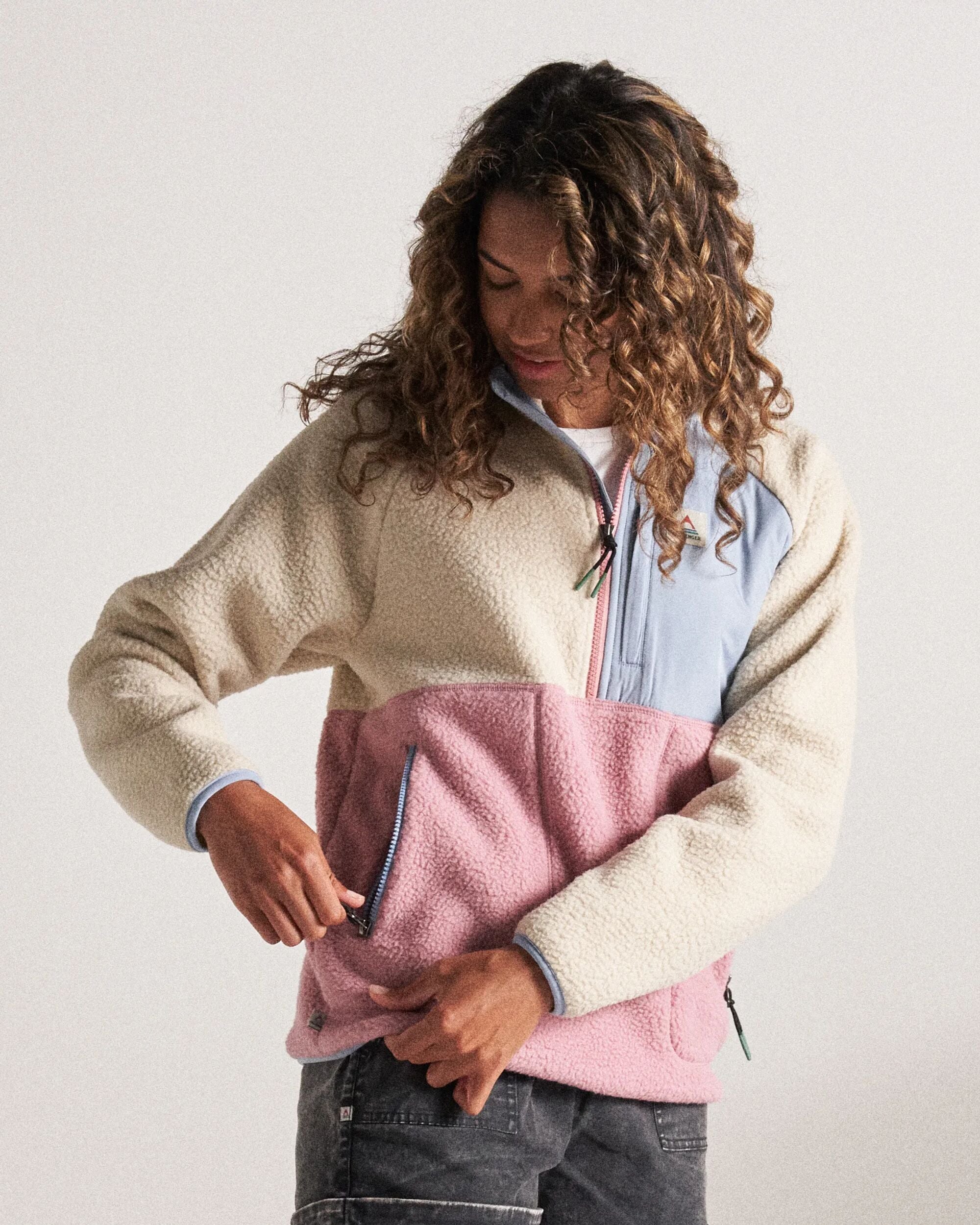 Home Recycled Sherpa Fleece - Oatmeal/Pink haze