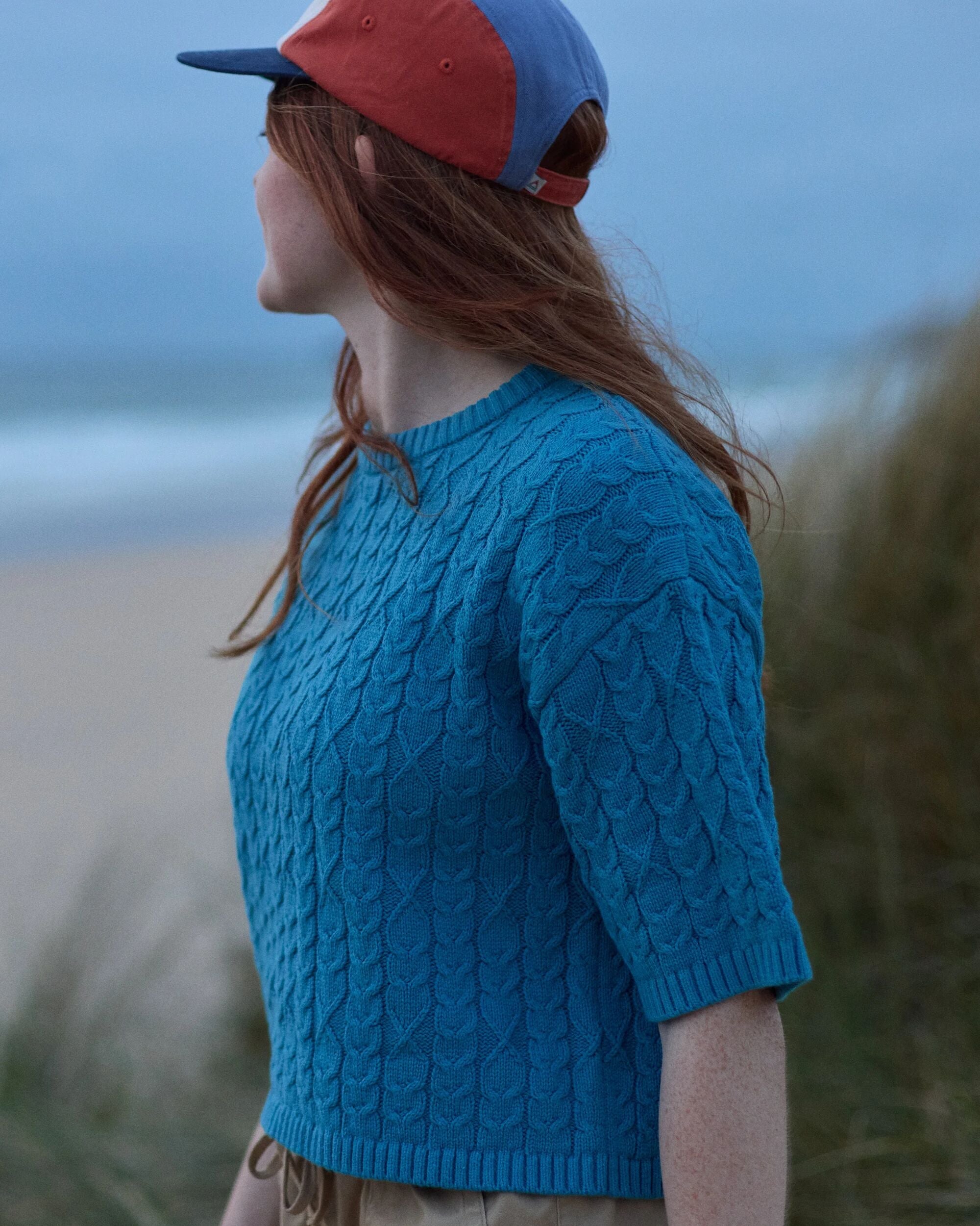 Homely Short Sleeve Knitted Jumper - Bluejay