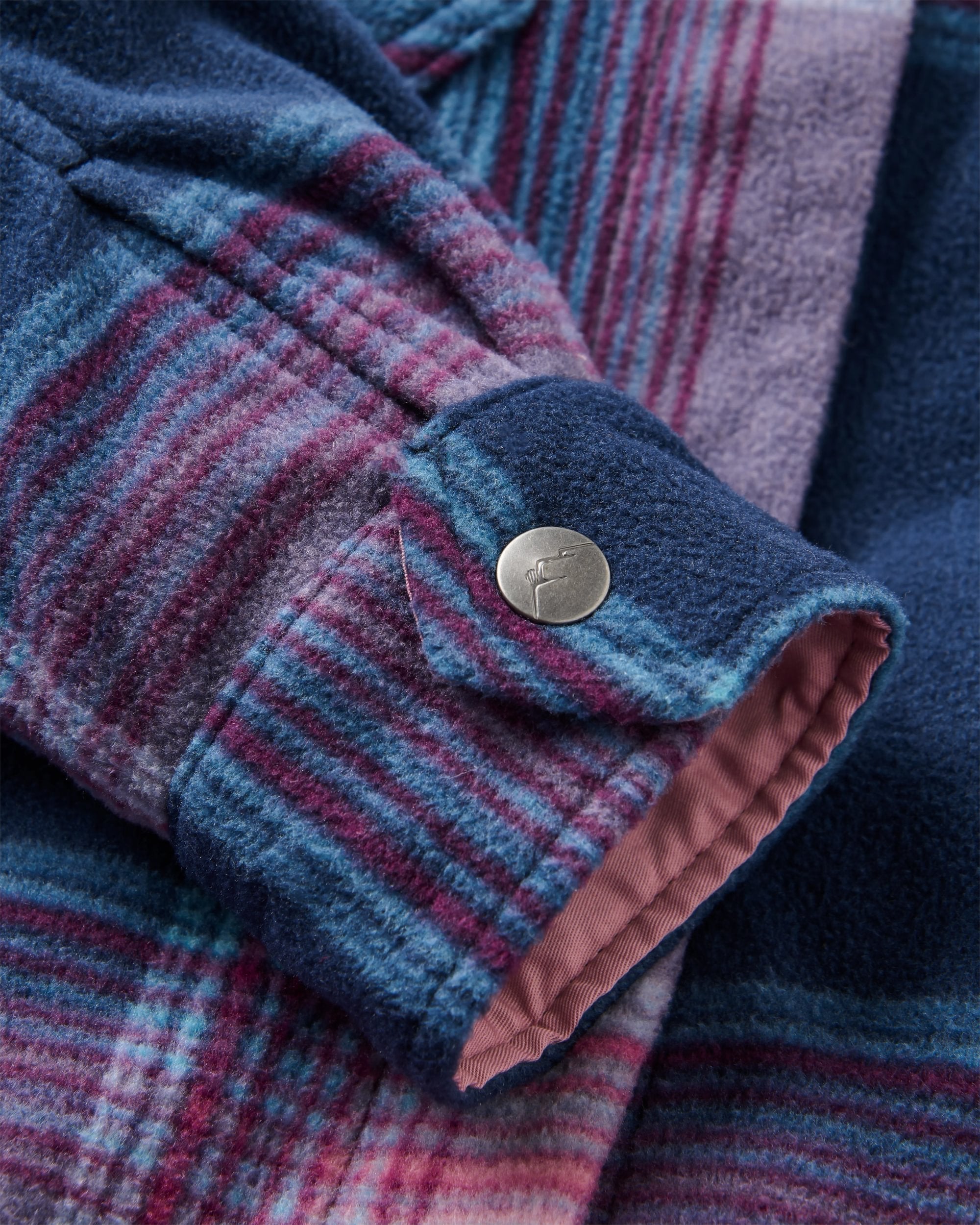 East Recycled Polar Fleece Shirt - Rich Navy/Pink Haze Check