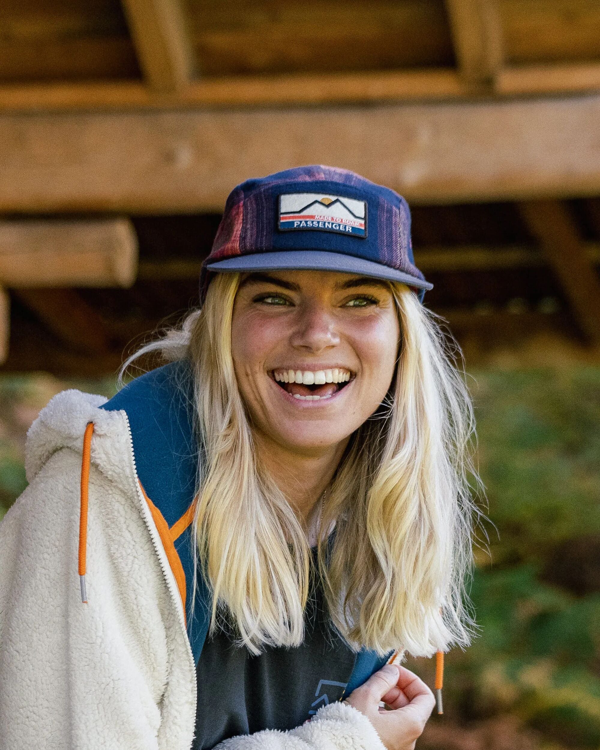 Fixie Recycled Flannel 5 Panel Cap - Rich Navy/ Red Ochre Check