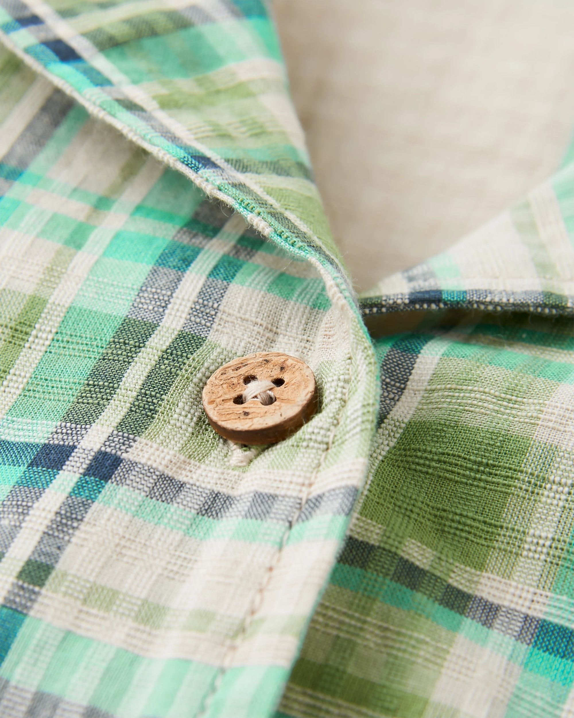 Arden Organic Cotton Short Sleeve Shirt - Vintage White/Stem Green Check