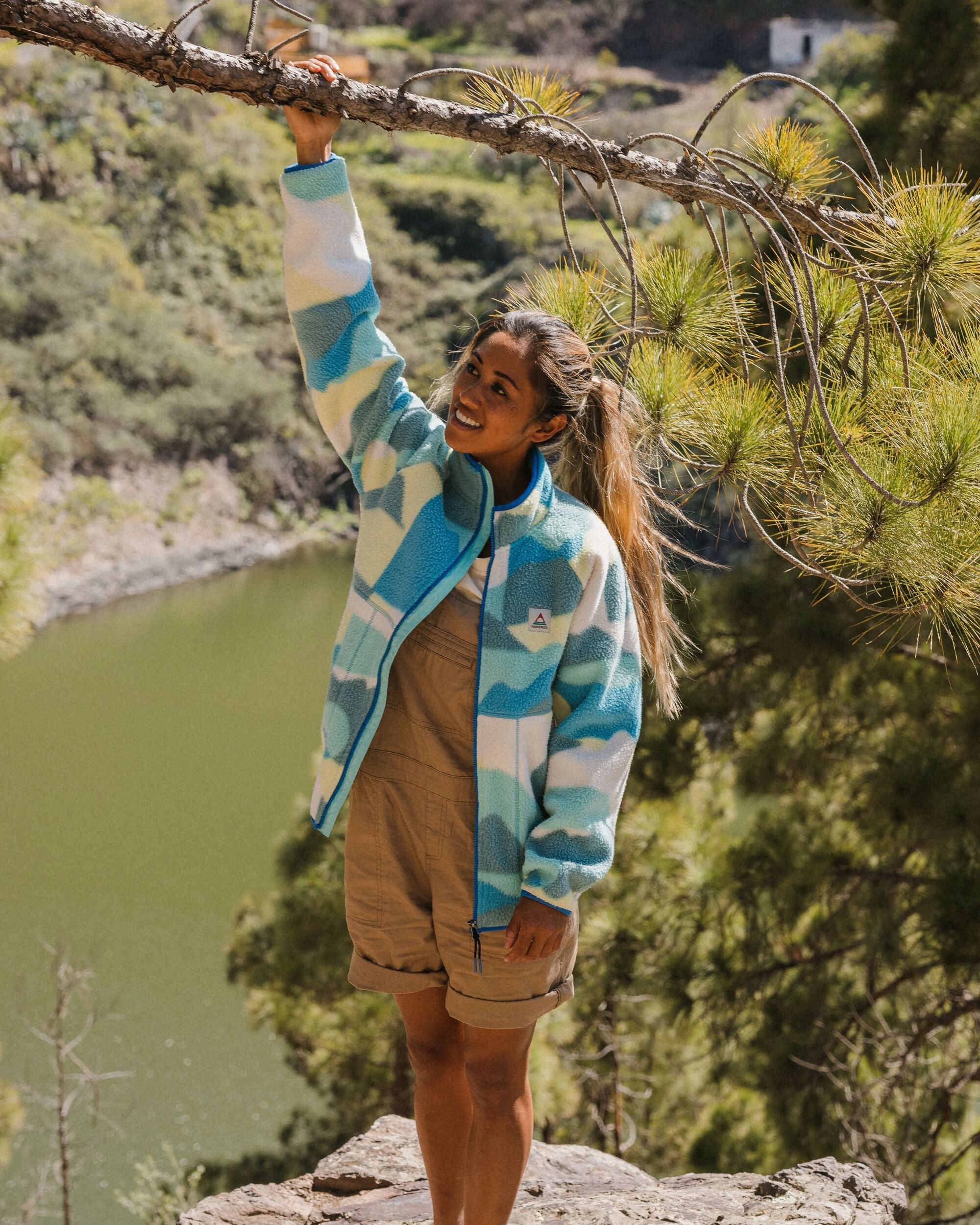 Fairbanks Full Zip Recycled Sherpa Fleece - Vista Patchwork Aqua