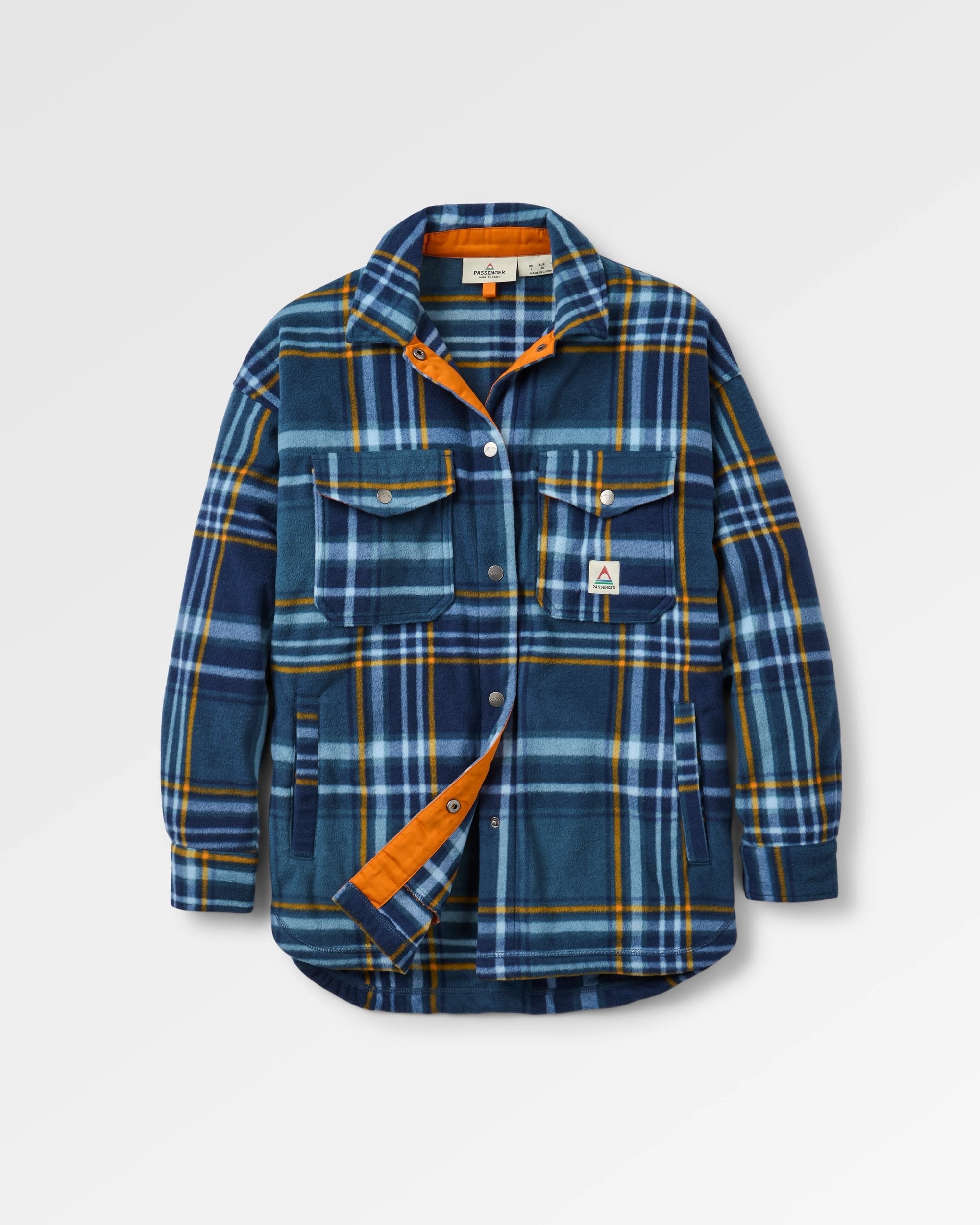 East Recycled Polar Fleece Shirt - Rich Navy/Faded Denim Check