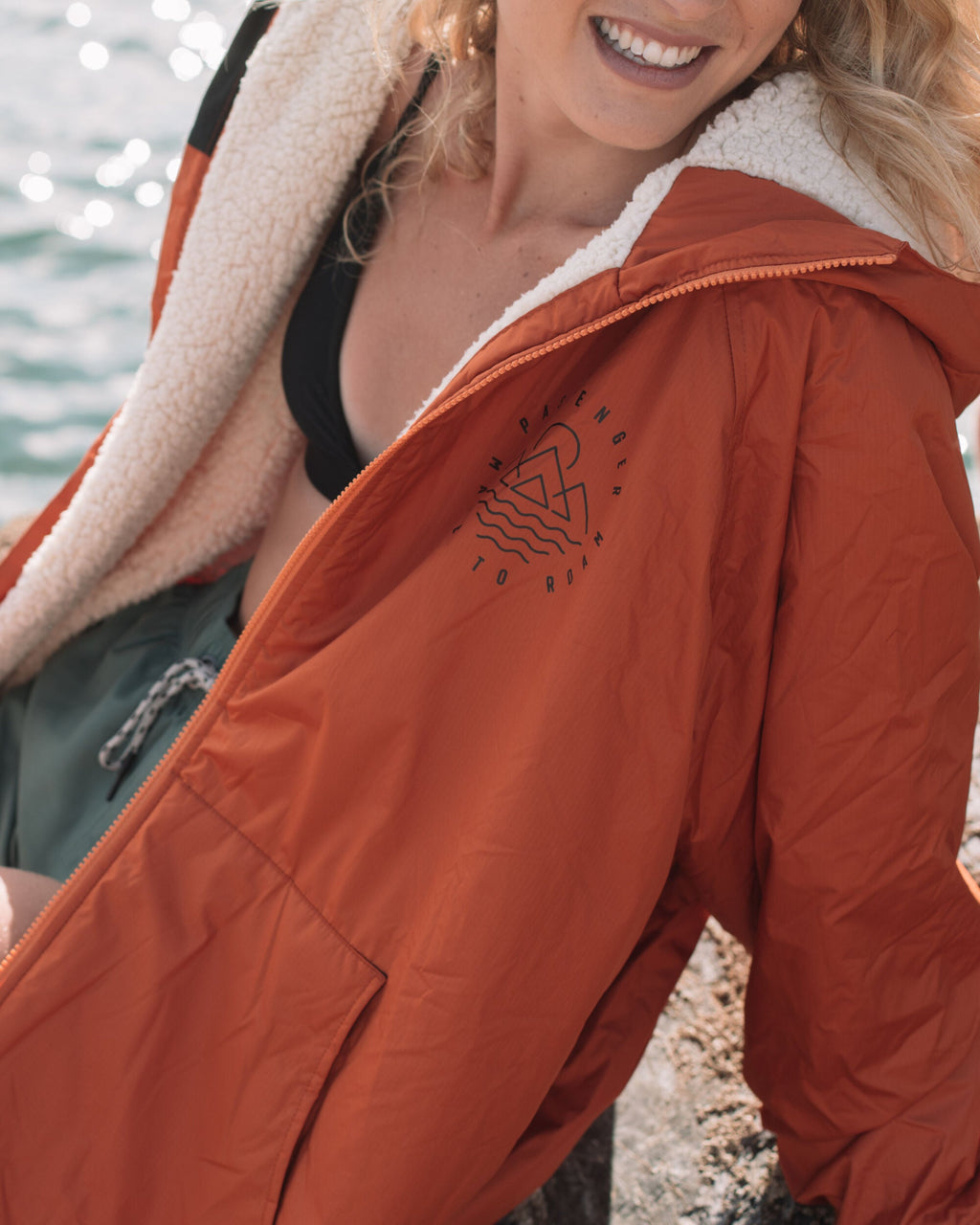Escapism Recycled Sherpa Lined Changing Robe - Rust