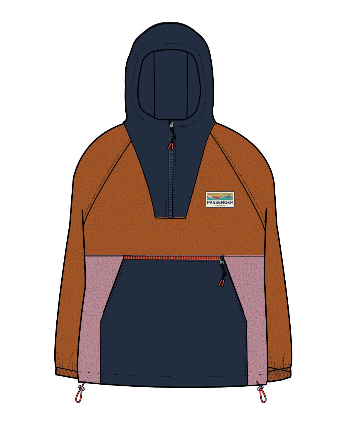 Alexander Recycled Hooded Polar Fleece - Dark Denim/Sunset Orange