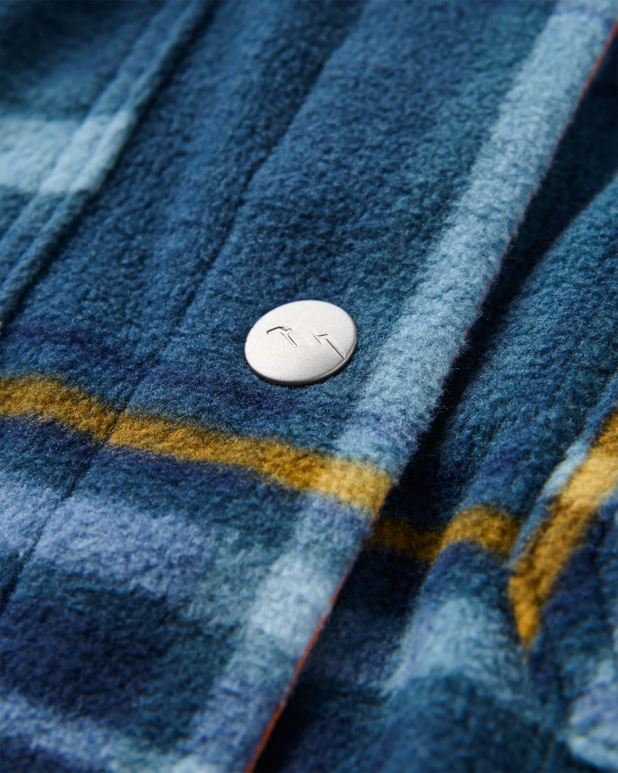 East Recycled Polar Fleece Shirt - Rich Navy/Faded Denim Check