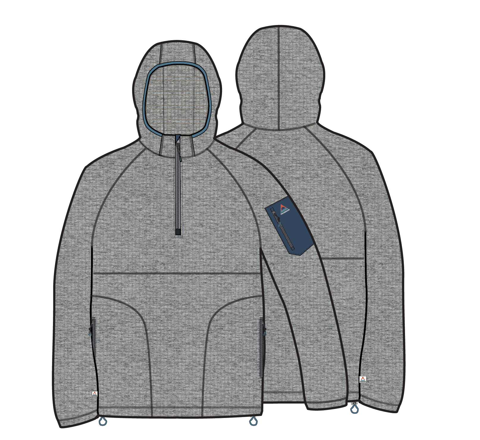 Forestscape Recycled Grid Fleece Hoodie - Grey Marl