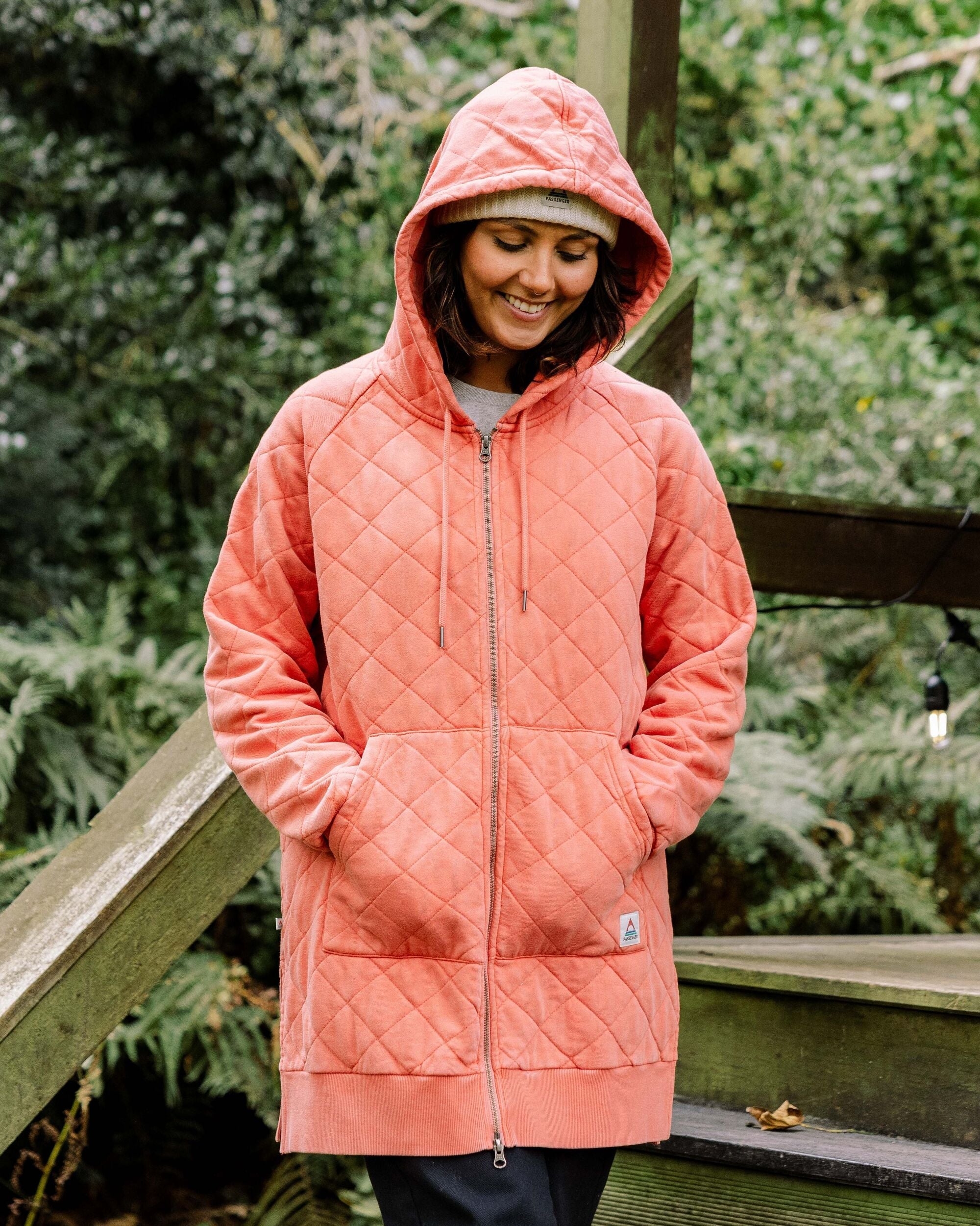 Getaway Recycled Quilted Full Zip Hoodie - Burnt Orange