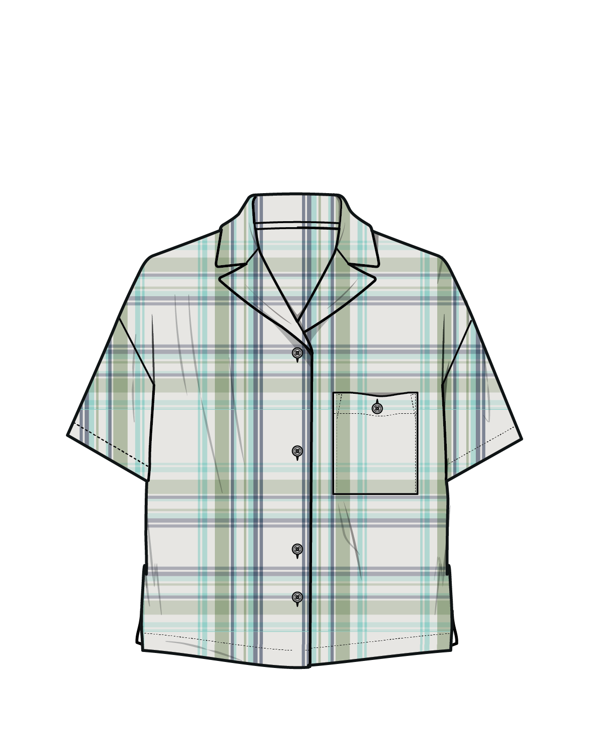 Arden Organic Cotton Short Sleeve Shirt - Vintage White/Stem Green Check