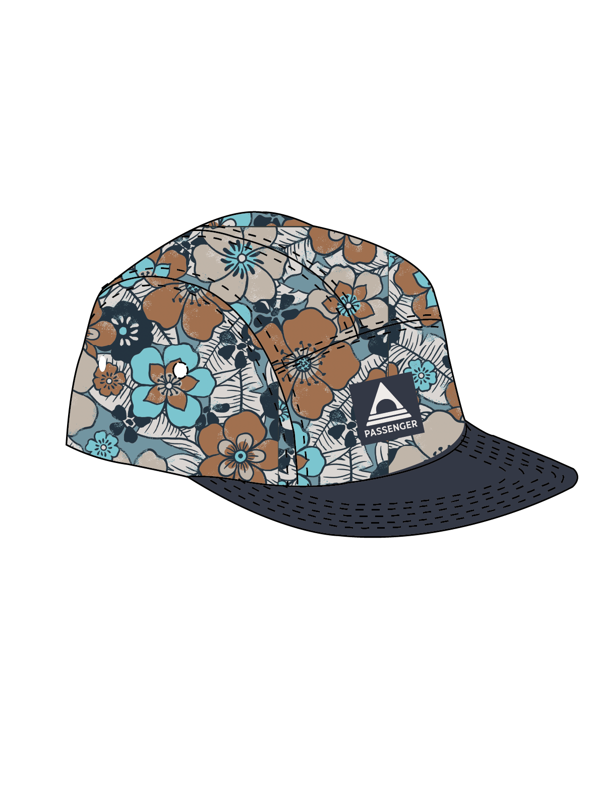 Coast Organic Cotton 5 Panel Cap - Vintage Floral Aqua