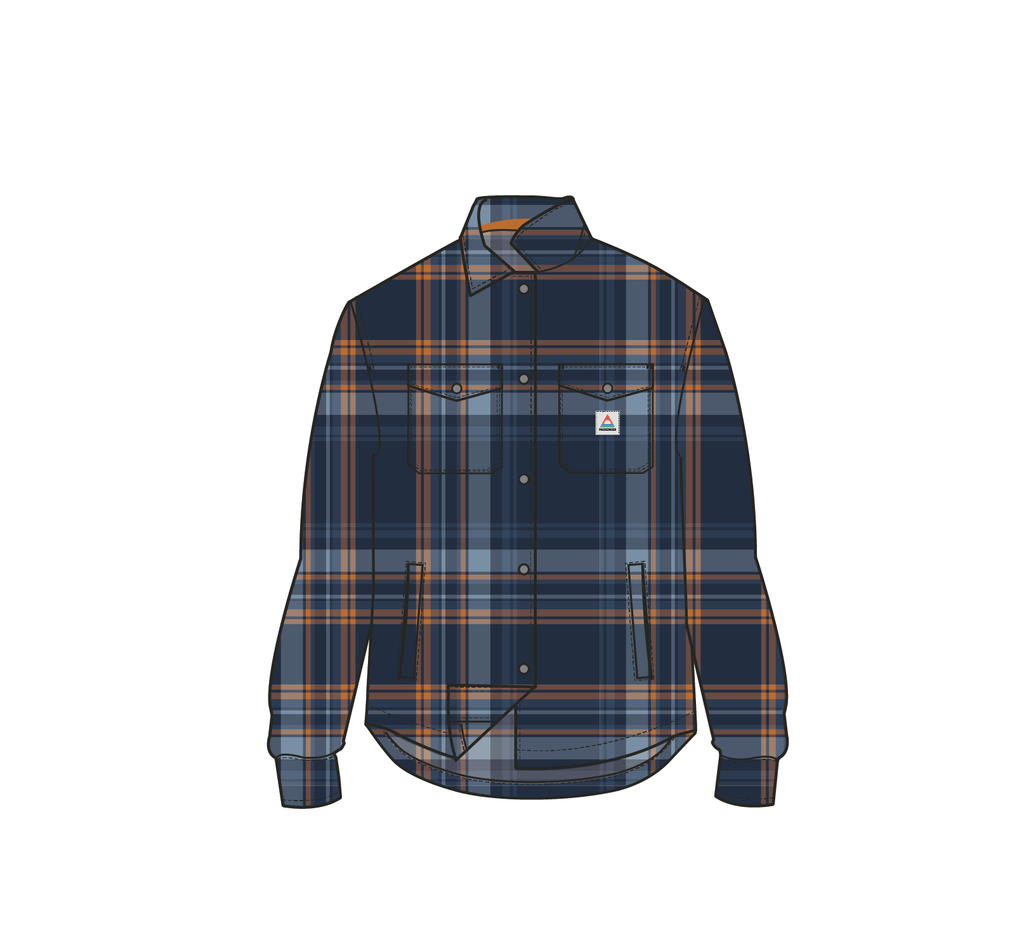 East Recycled Polar Fleece Shirt - Rich Navy/Faded Denim Check