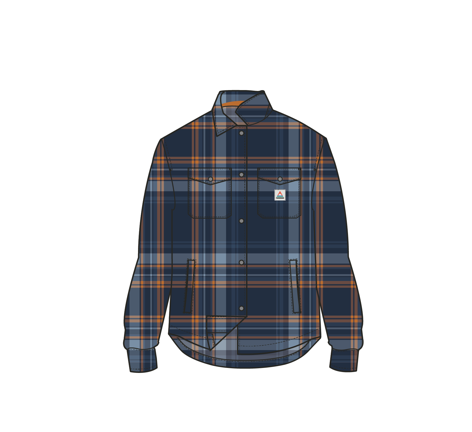 East Recycled Polar Fleece Shirt - Rich Navy/Faded Denim Check