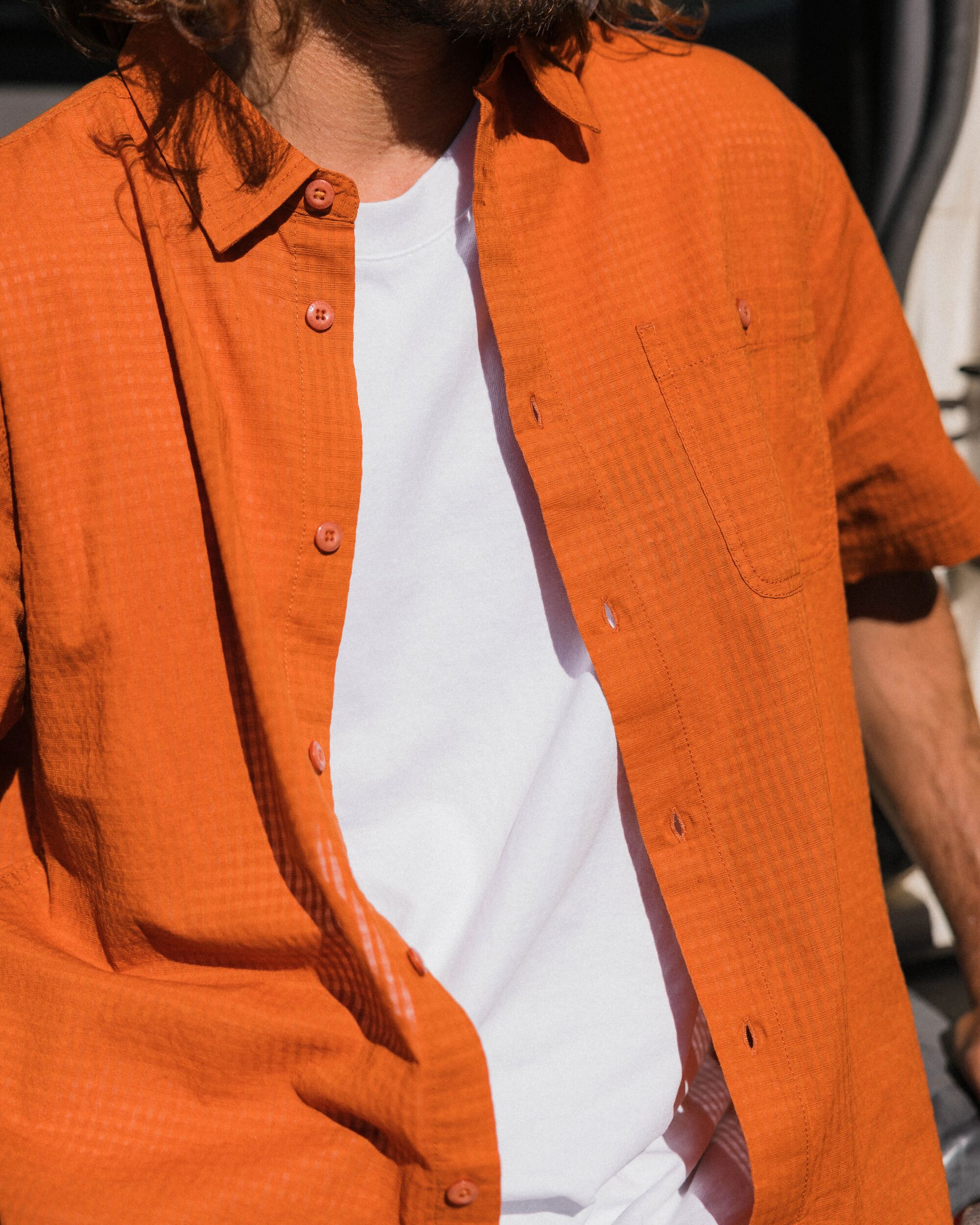 Chill Textured Short Sleeve Shirt - Sunset Orange