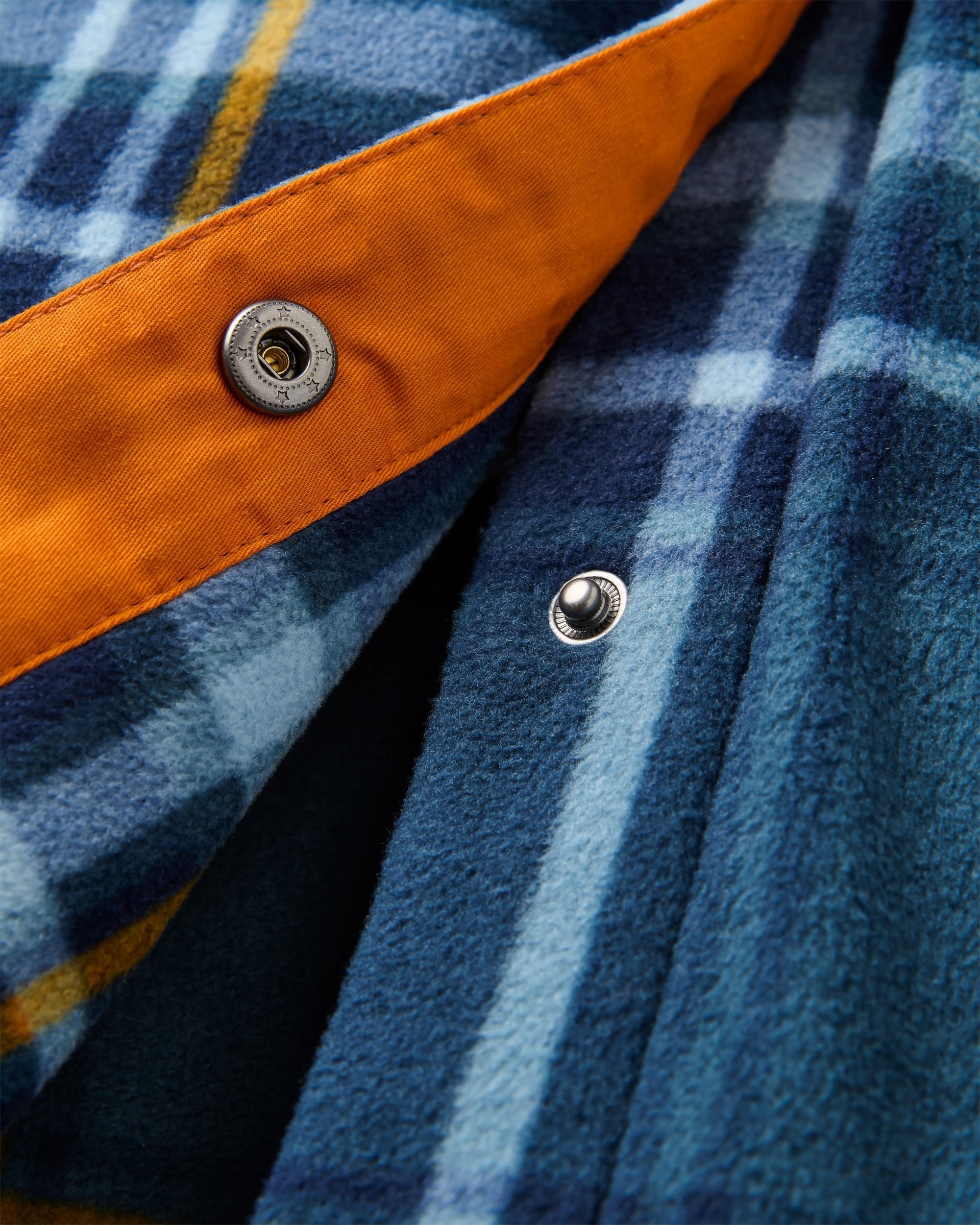 East Recycled Polar Fleece Shirt - Rich Navy/Faded Denim Check