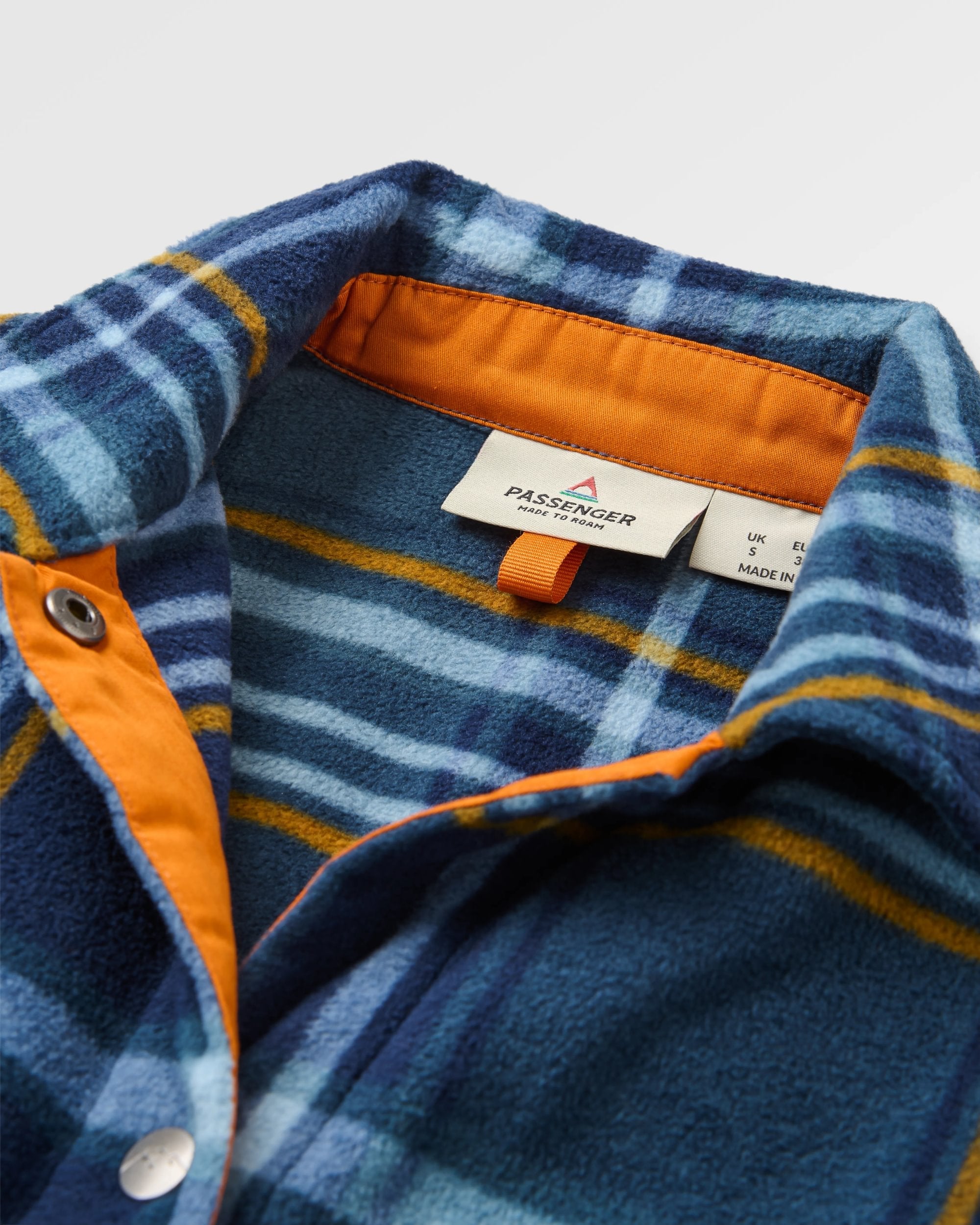East Recycled Polar Fleece Shirt - Rich Navy/Faded Denim Check