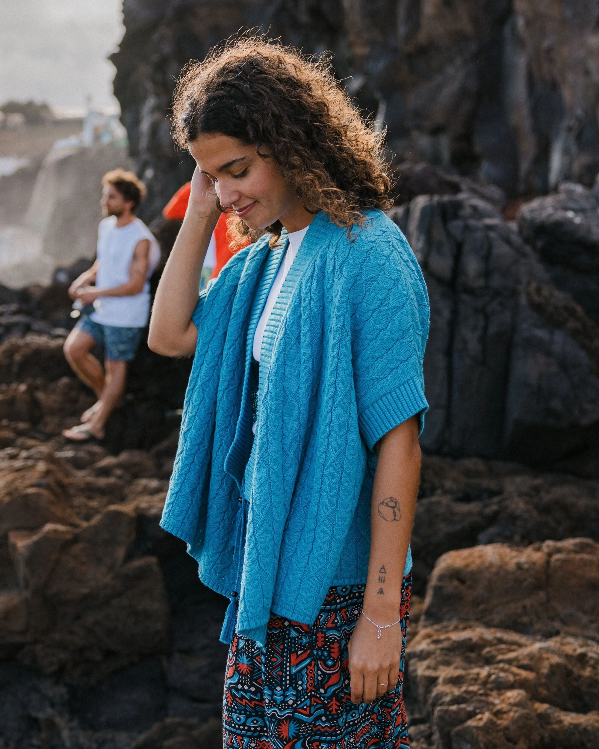 Homely Knitted Cardigan - Bluejay