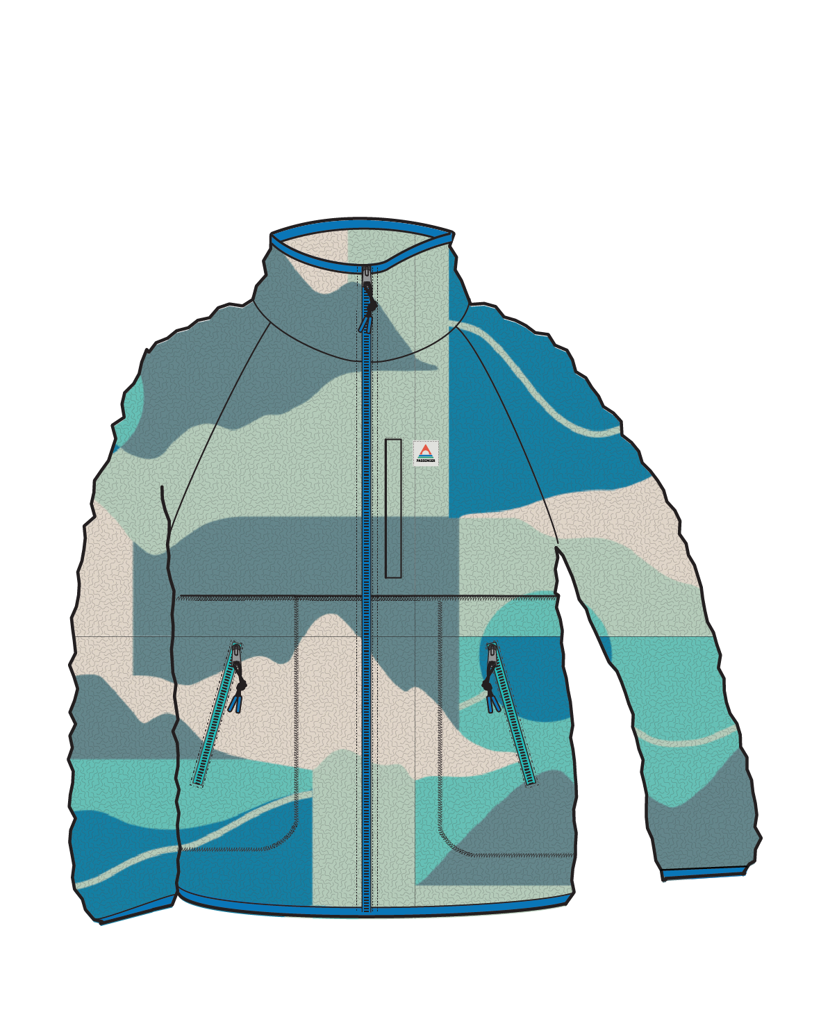 Fairbanks Full Zip Recycled Sherpa Fleece - Vista Patchwork Aqua