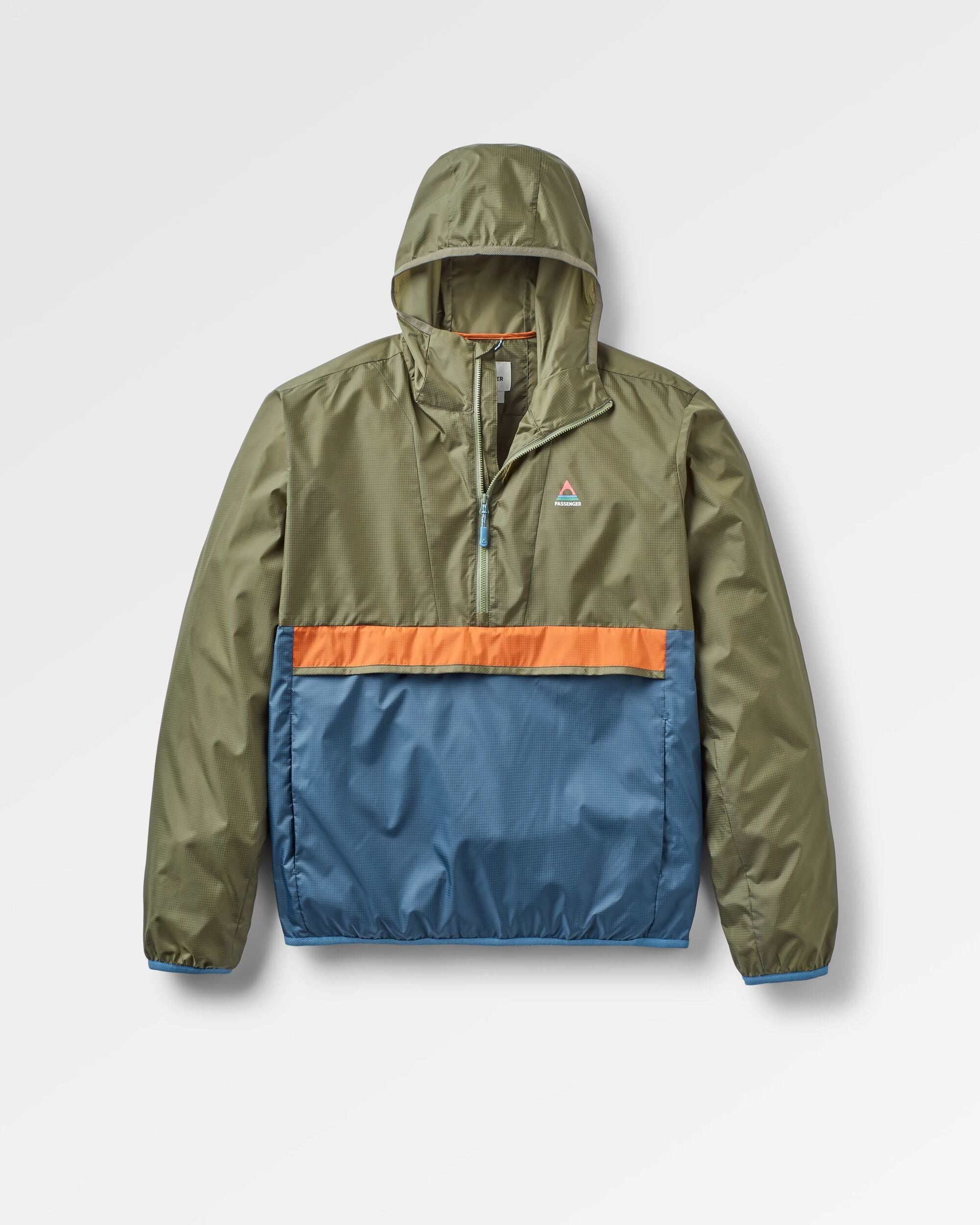 Gusto Recycled Windshell Anorak - Khaki/Dark Denim
