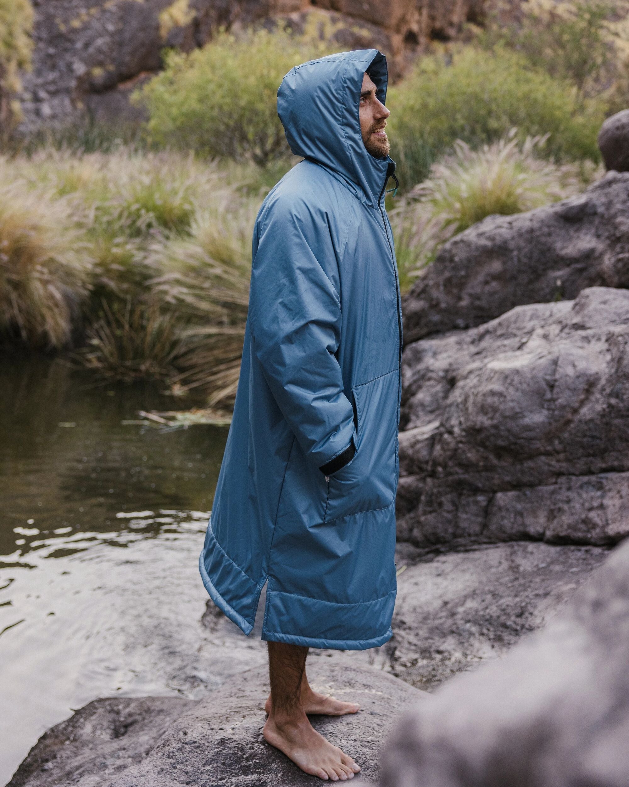 Escapism Recycled Sherpa Lined Changing Robe - Moonlight Blue