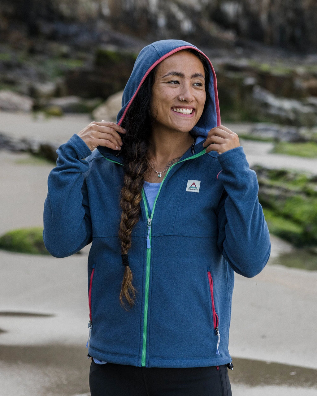 Crest Recycled Polartec® Fleece Hoodie - Dark Denim Marl