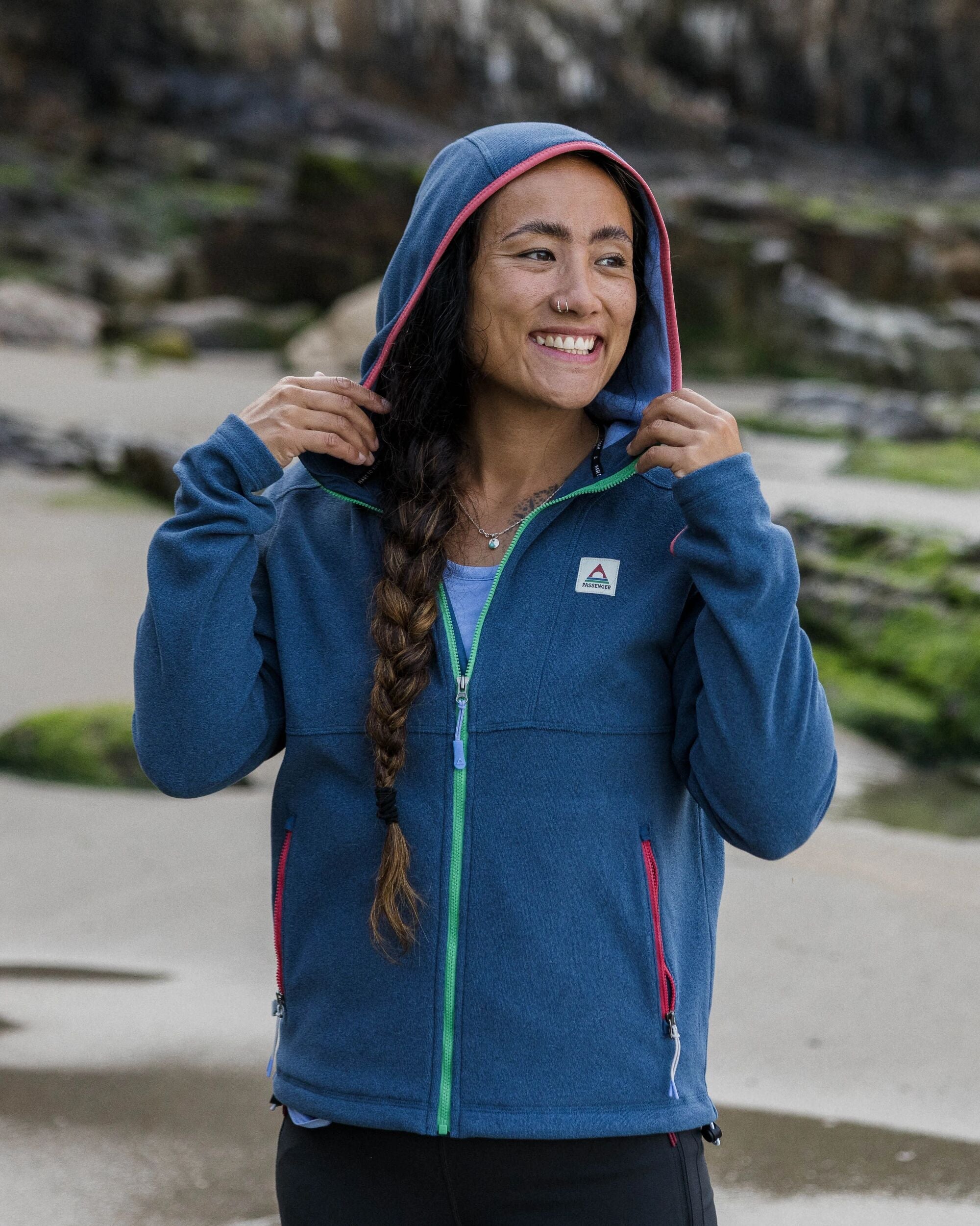 Crest Recycled Polartec® Fleece Hoodie - Dark Denim Marl