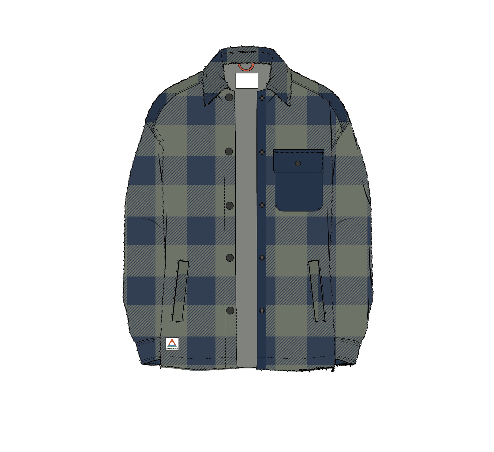 Firelight Sherpa Lined Overshirt - Dusty Olive/Dark Denim Check