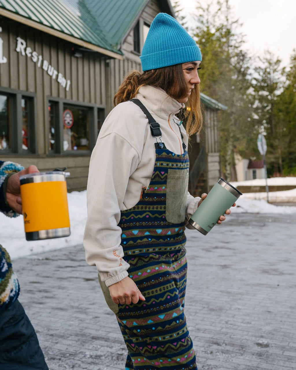 Ace Recycled Polar Fleece Dungarees - Mountain Geo Multi