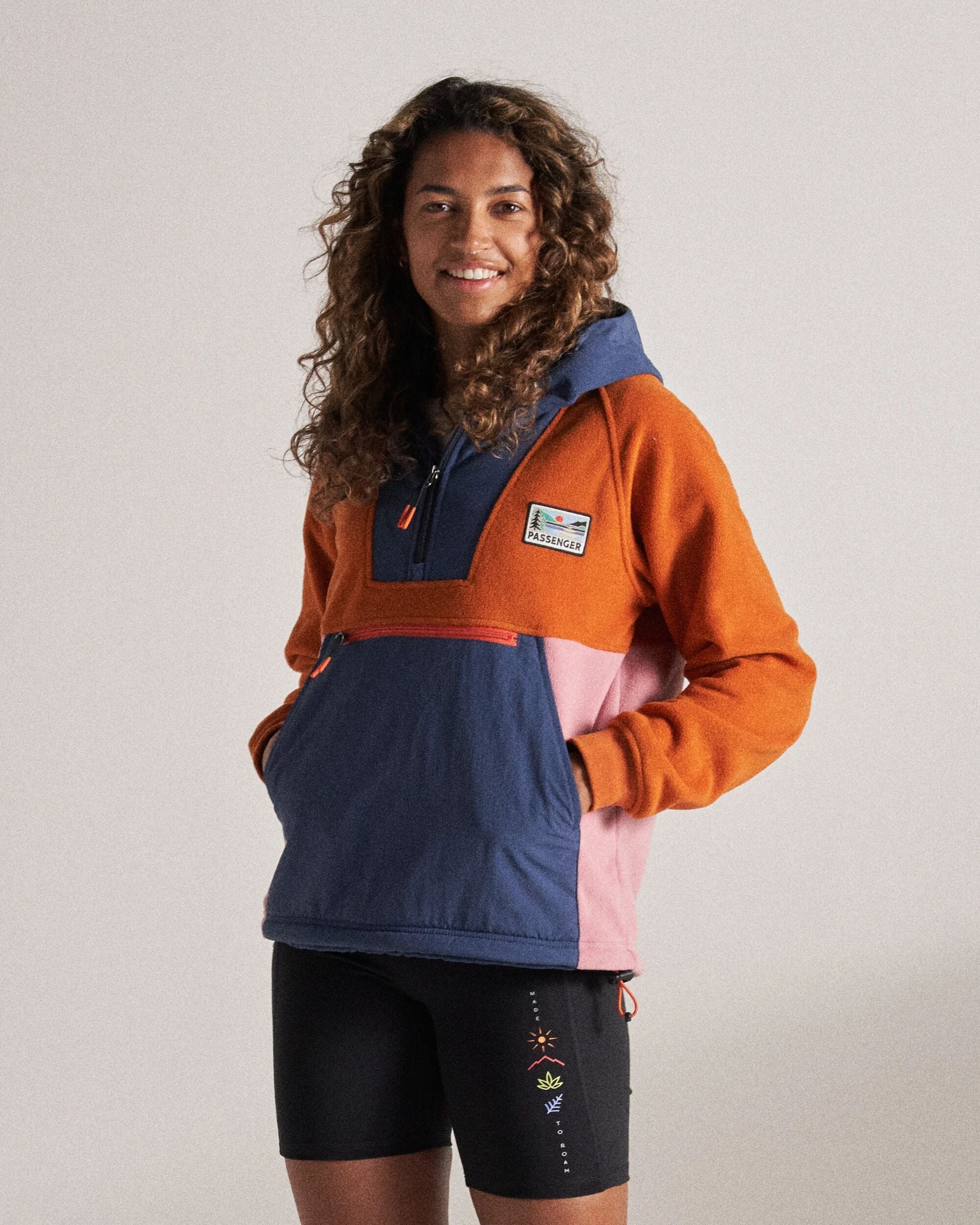 Alexander Recycled Hooded Polar Fleece - Dark Denim/Sunset Orange