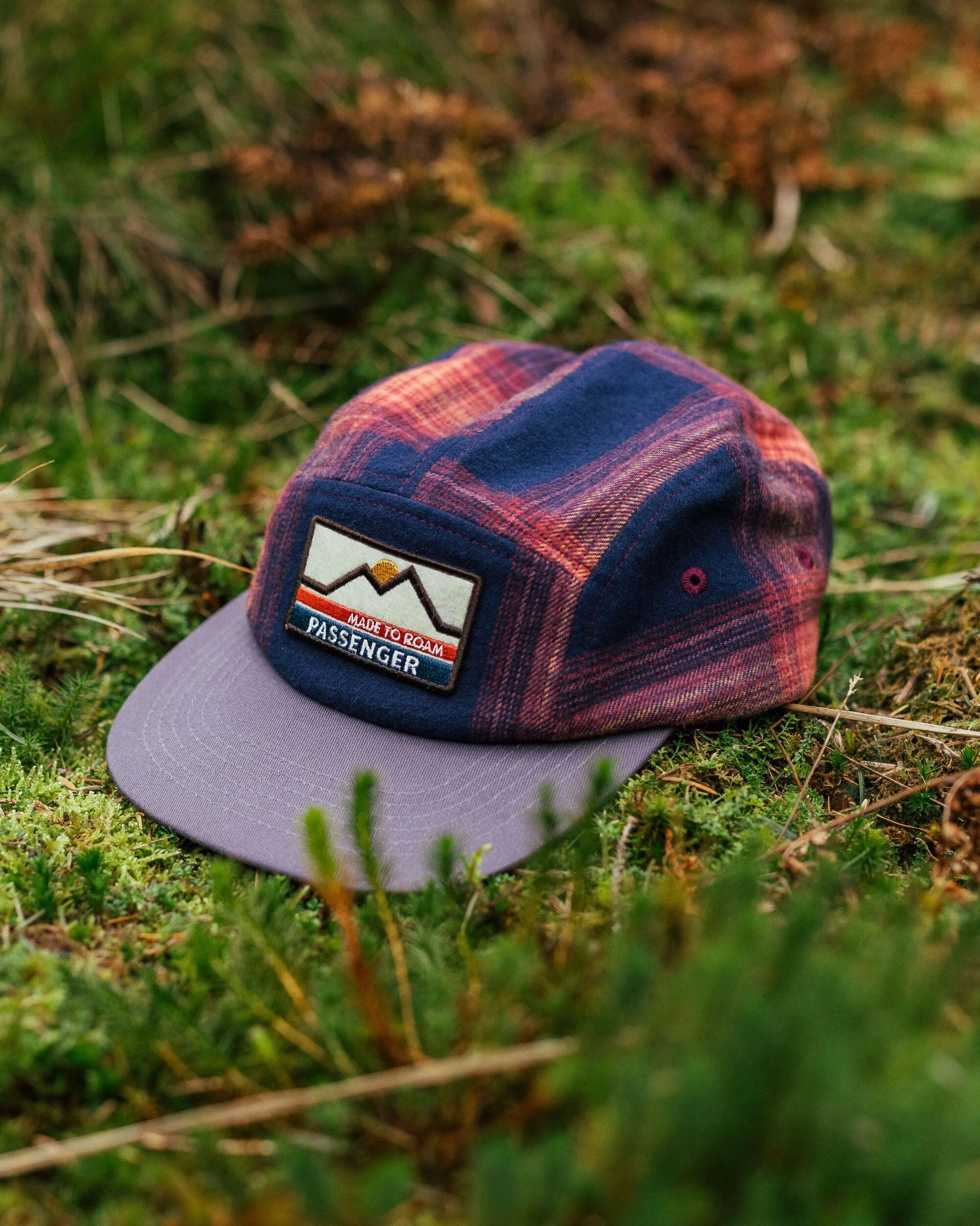 Fixie Recycled Flannel 5 Panel Cap - Rich Navy/ Red Ochre Check