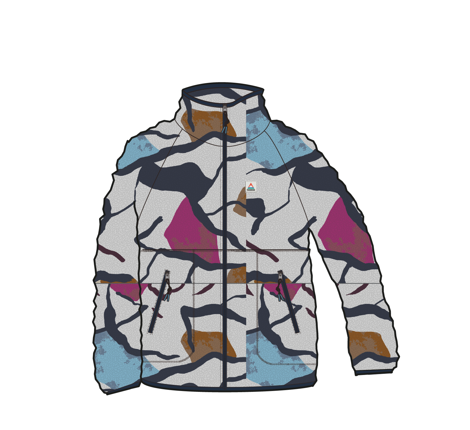Fairbanks Full Zip Recycled Sherpa Fleece - Abstract Trails Off White