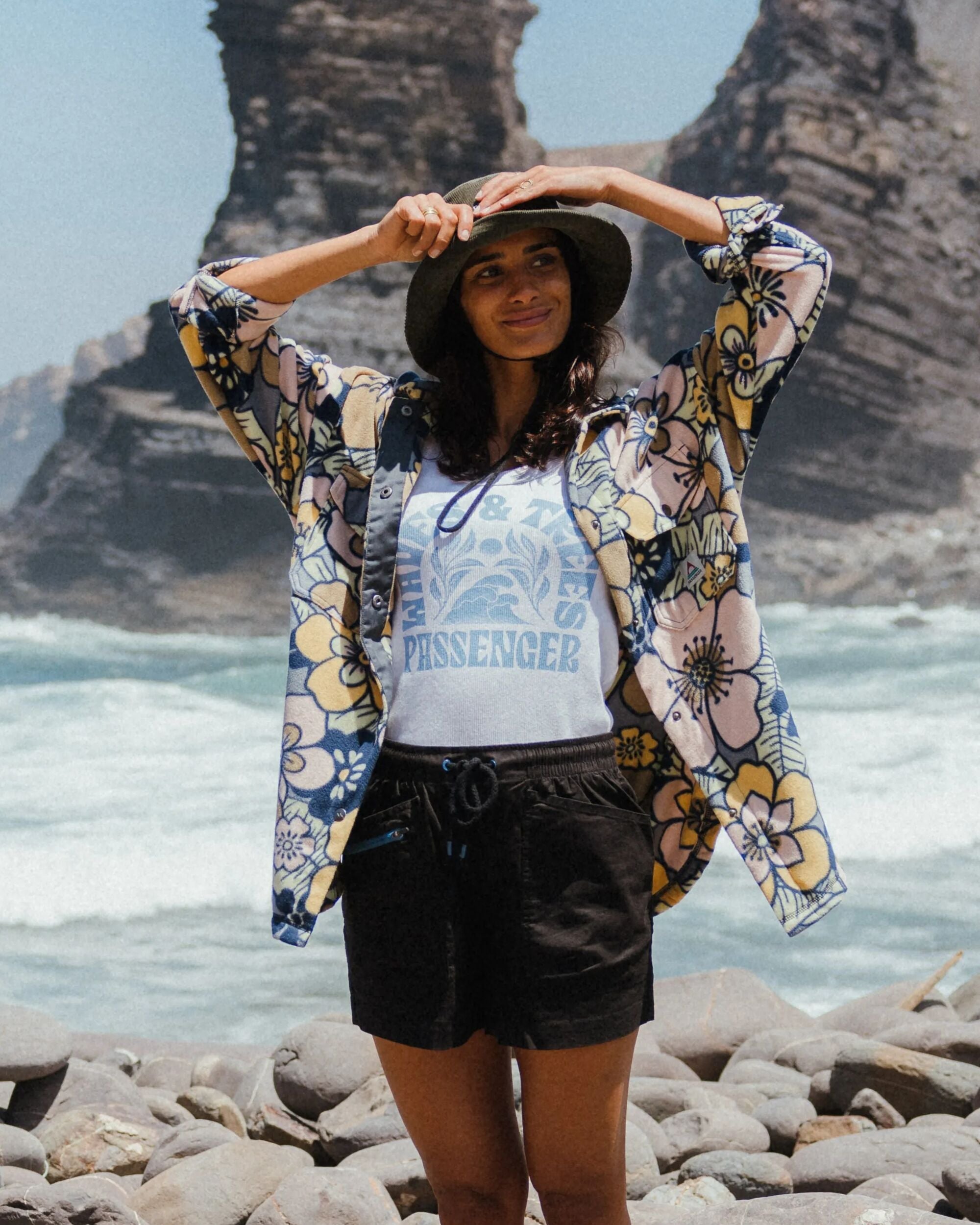 East Recycled Polar Fleece Shirt - Vintage Floral Sunlight