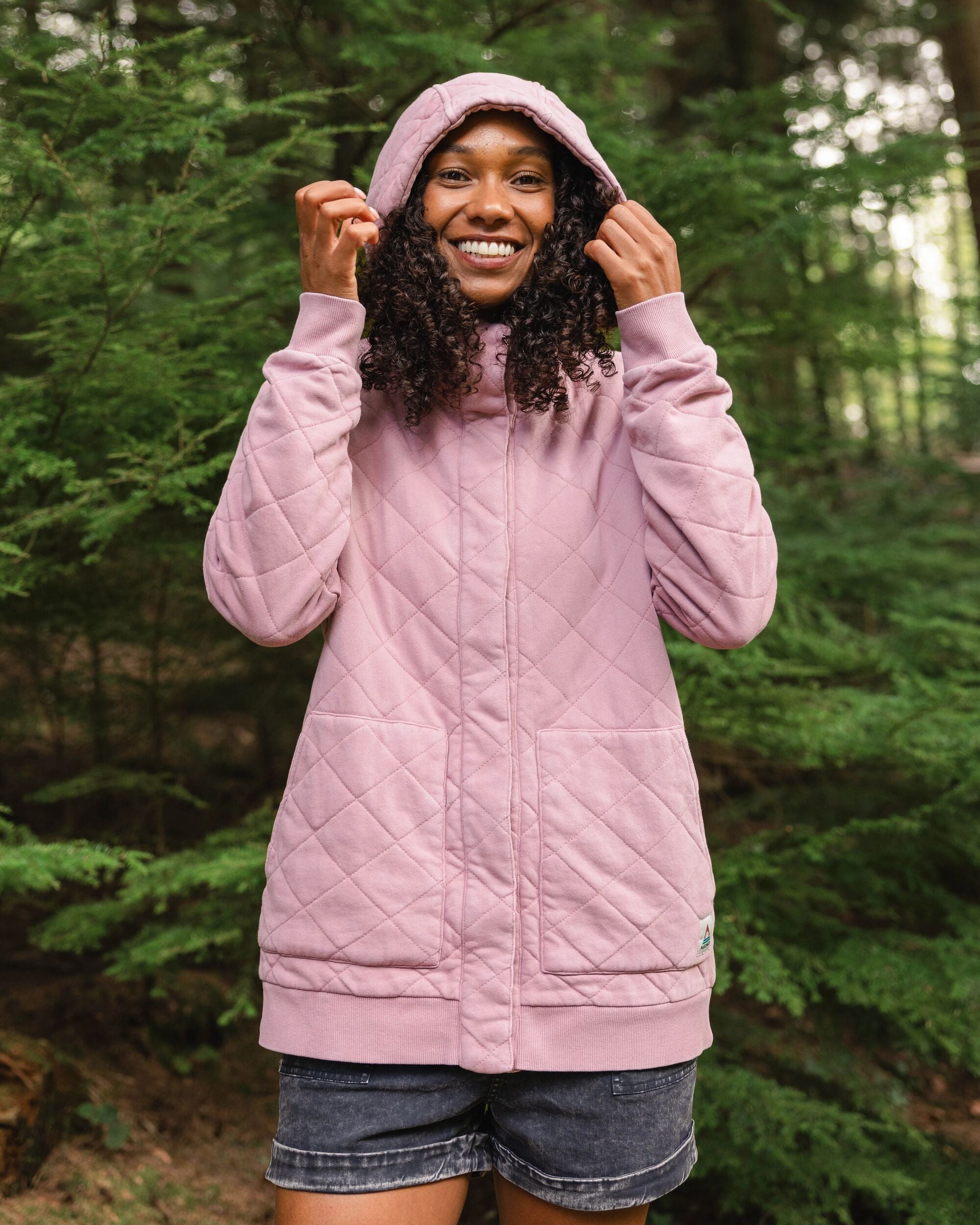 Clementine Recycled Quilted Popper Up Hoodie - Pink Haze