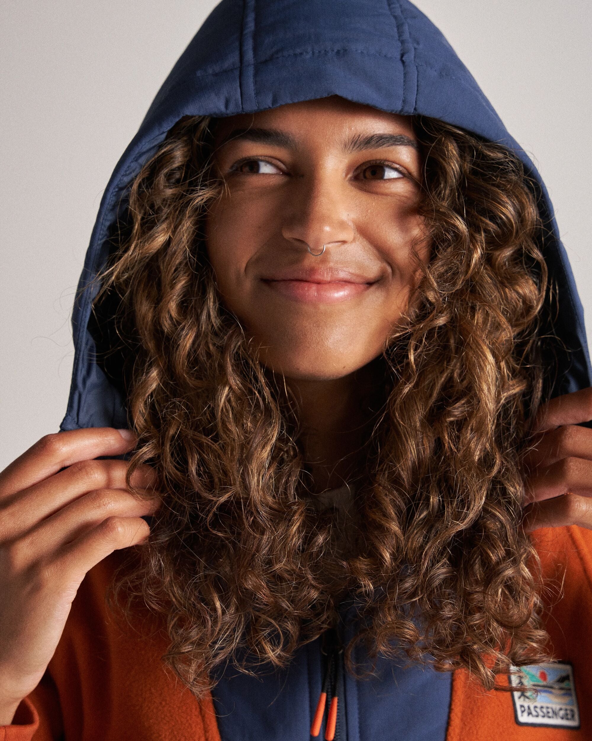 Alexander Recycled Hooded Polar Fleece - Dark Denim/Sunset Orange