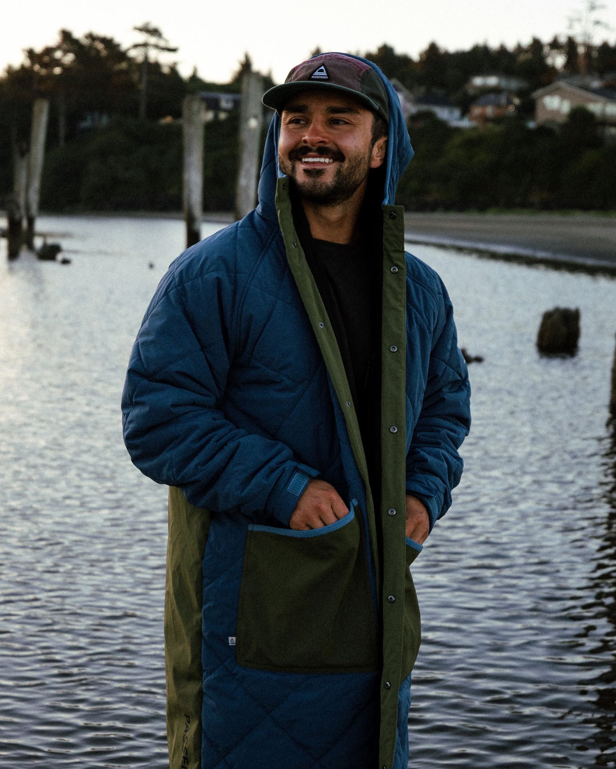 Campscape Recycled Fleece Lined Parka - Khaki/Dark Denim