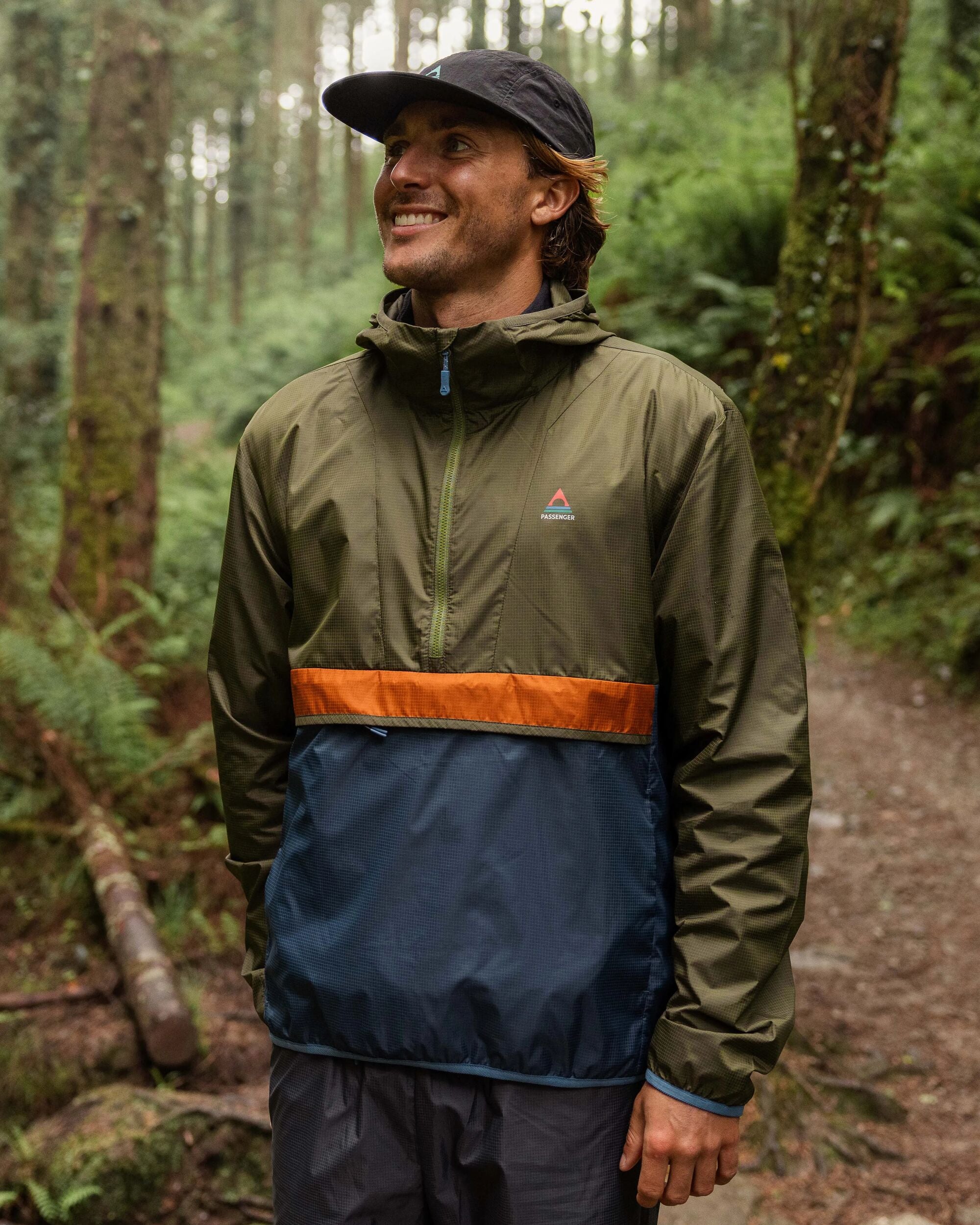 Gusto Recycled Windshell Anorak - Khaki/Dark Denim