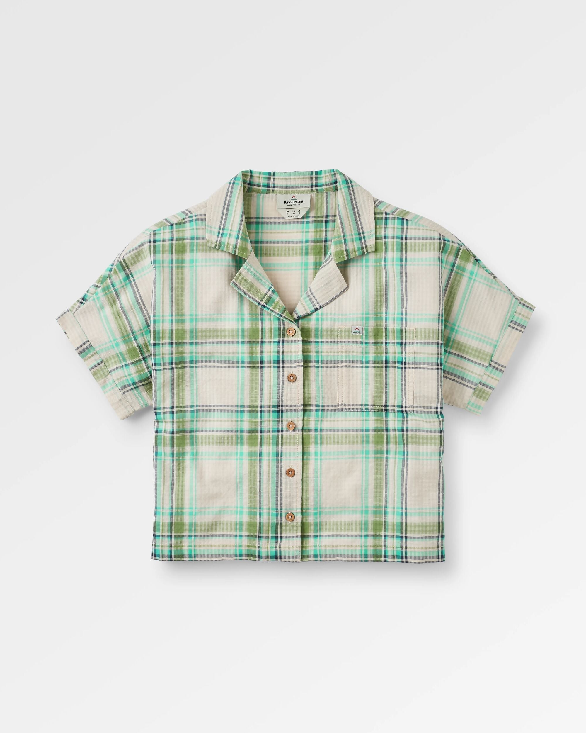 Arden Organic Cotton Short Sleeve Shirt - Vintage White/Stem Green Check