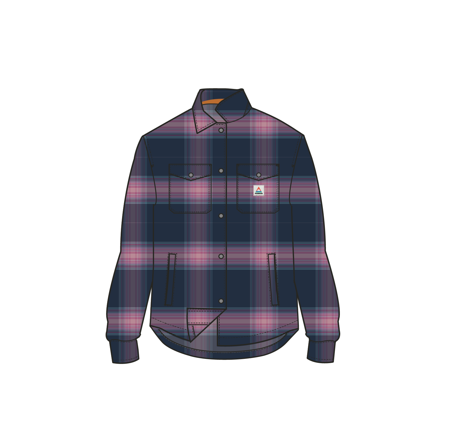 East Recycled Polar Fleece Shirt - Rich Navy/Pink Haze Check