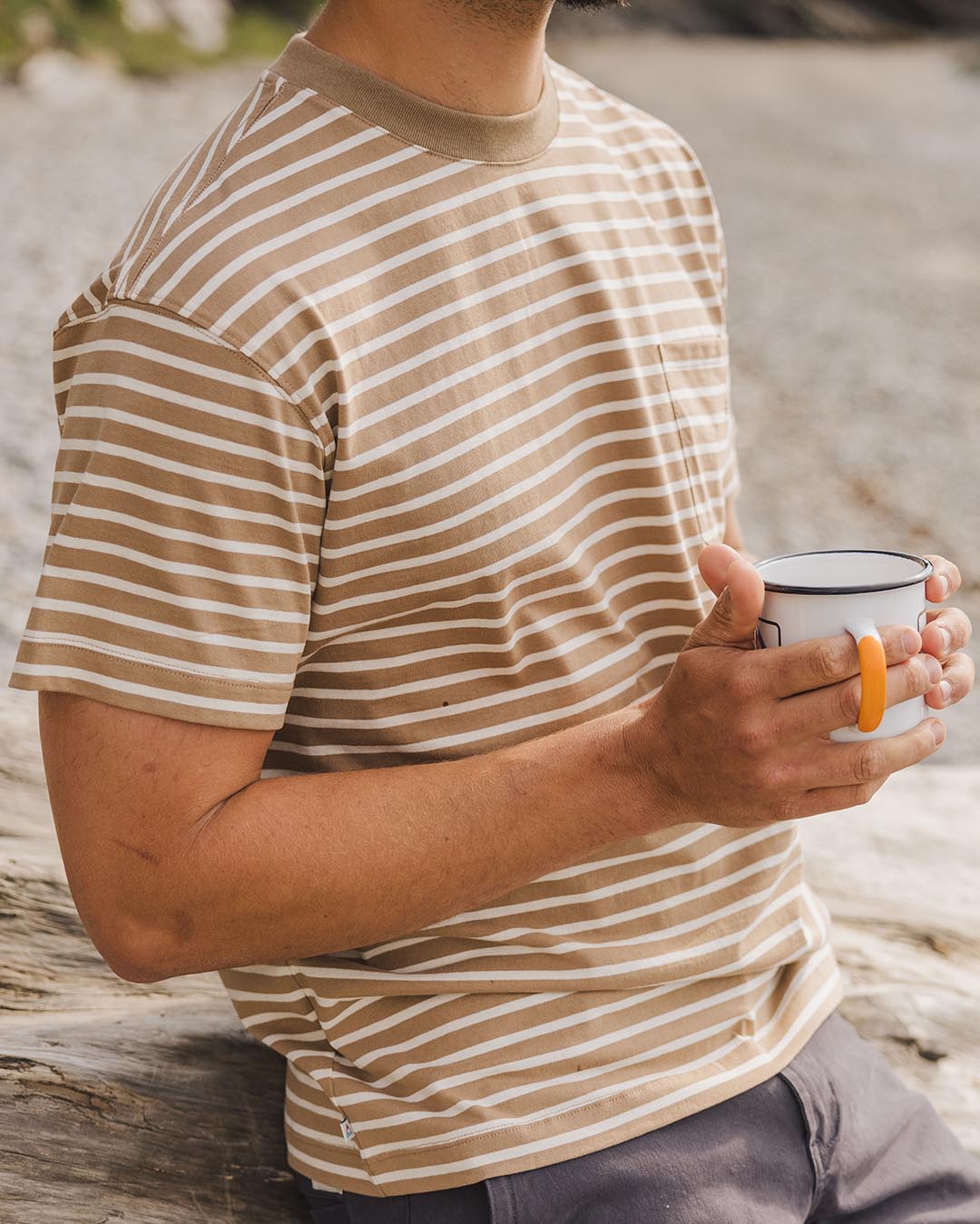 Zen Recycled Cotton Relaxed Fit T-Shirt - Toffee Stripe