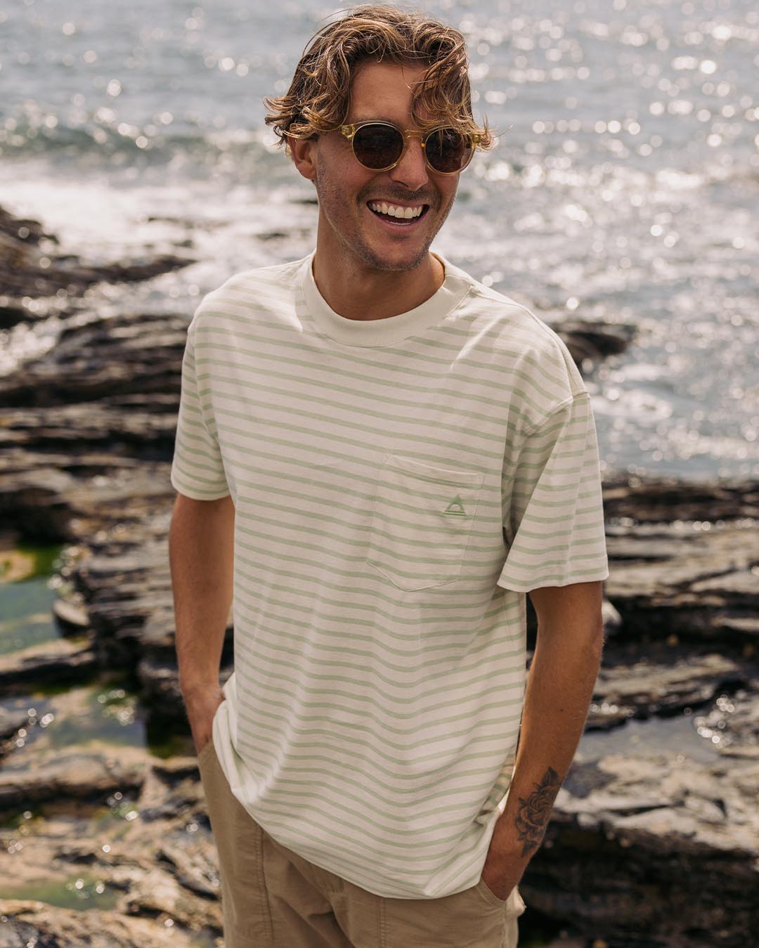 Zen Recycled Cotton Relaxed Fit T-Shirt - Apple Green Stripe