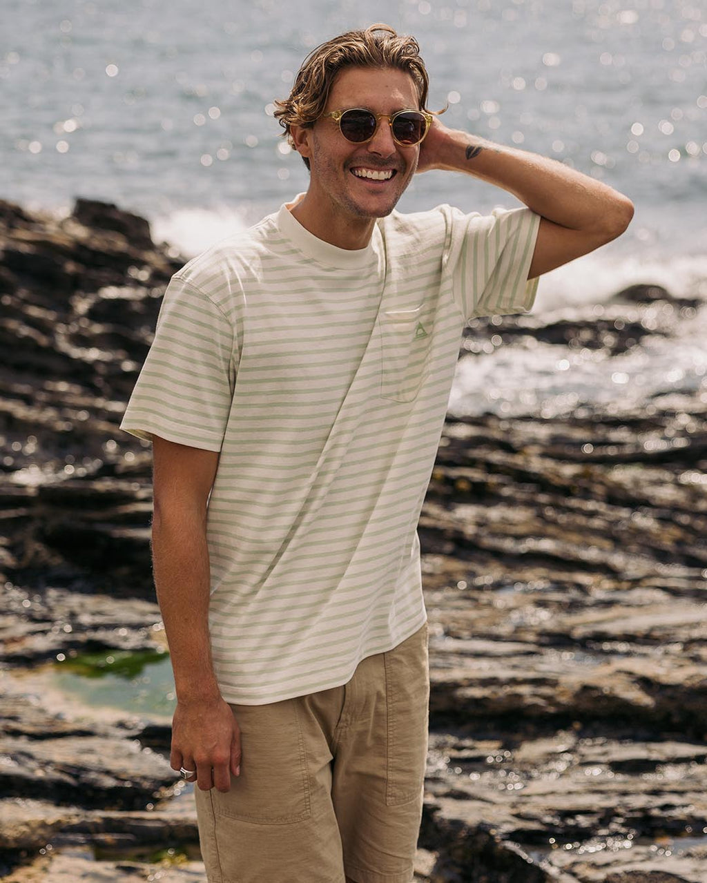 Zen Recycled Cotton Relaxed Fit T-Shirt - Apple Green Stripe
